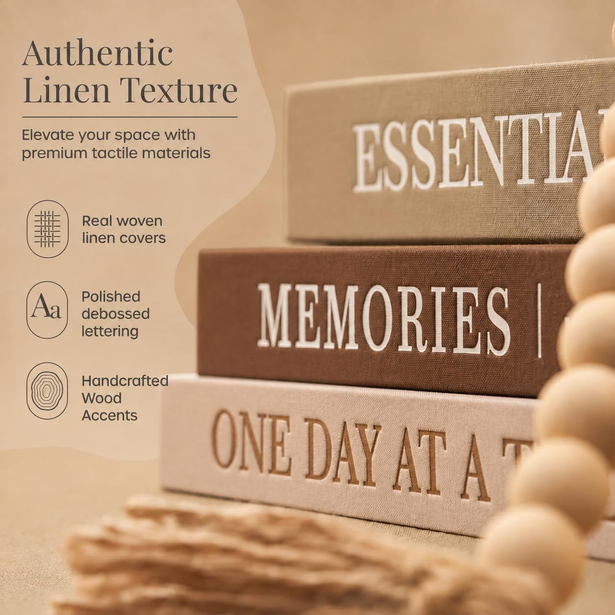 5Pcs Set 3 Linen Decorative Books for Home Decor Wood Knot - JULZEN Official Imagery - 6