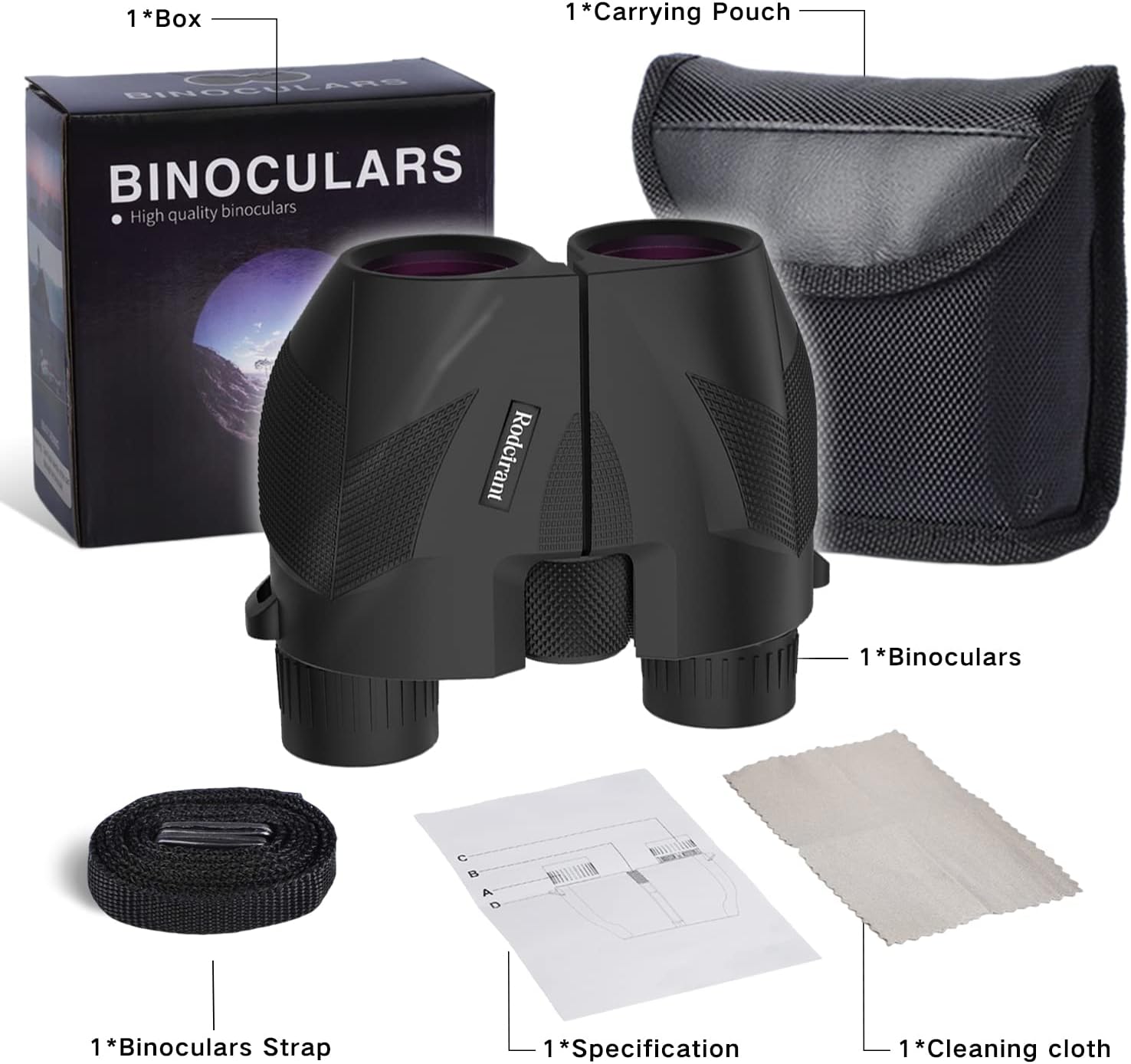 Rodcirant 20x25 compact binoculars for adults with large eyepiece, waterproof, high-powered outdoor binoculars for birdwatching and hiking