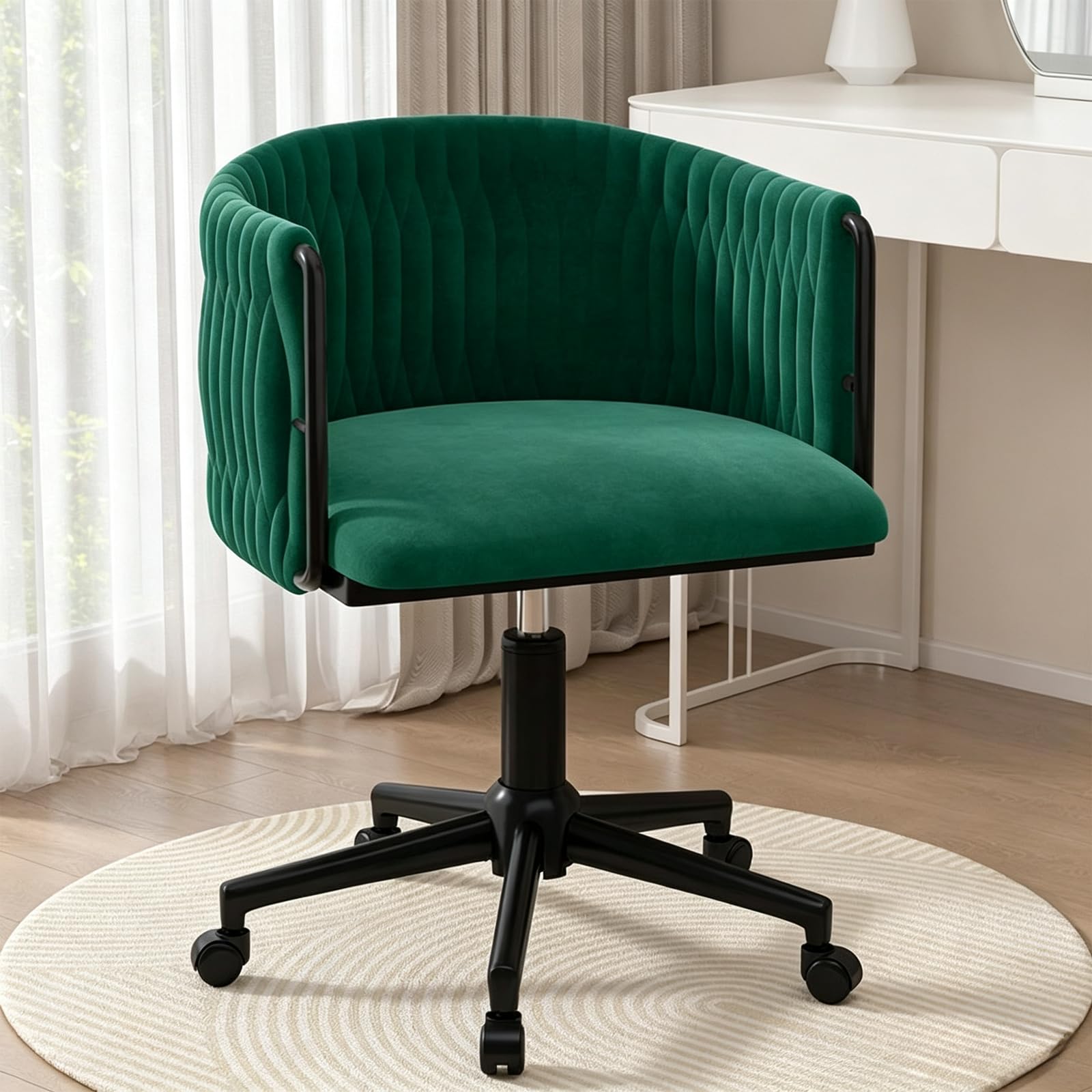 HJYXXSR Adjustable Swivel Velvet Vanity Chair with Metal Base
