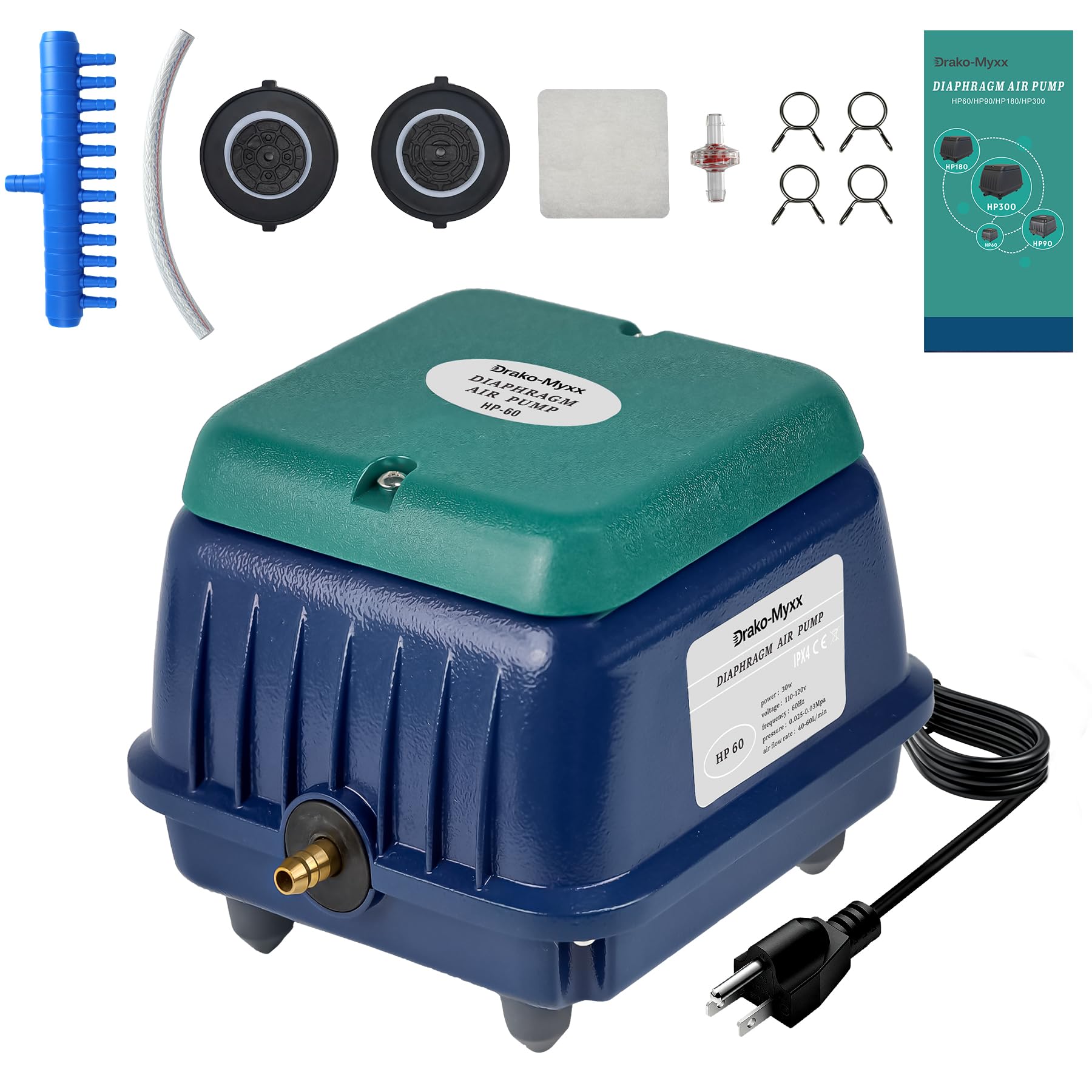 Drako-Myxx Upgraded HP-90 Pond Aerator/Septic Tank Linear Air Pum - Drako-Myxx Official Product View 9