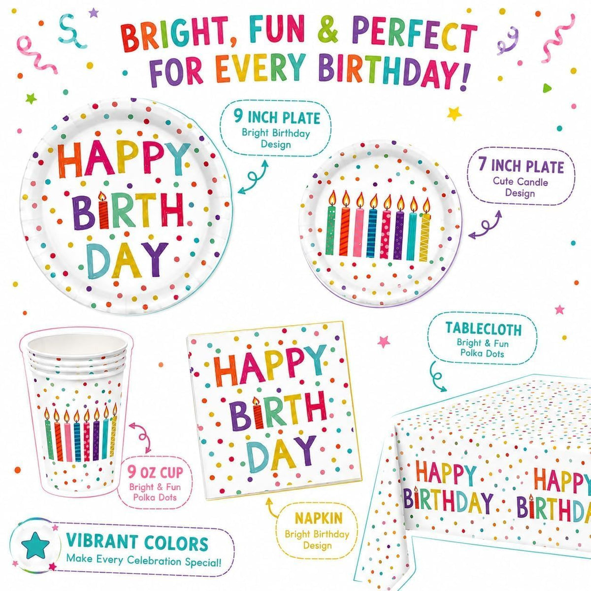 Colorful Polka Dot Party Decorations Disposable Happy - RVXHUA Official Imagery - 5