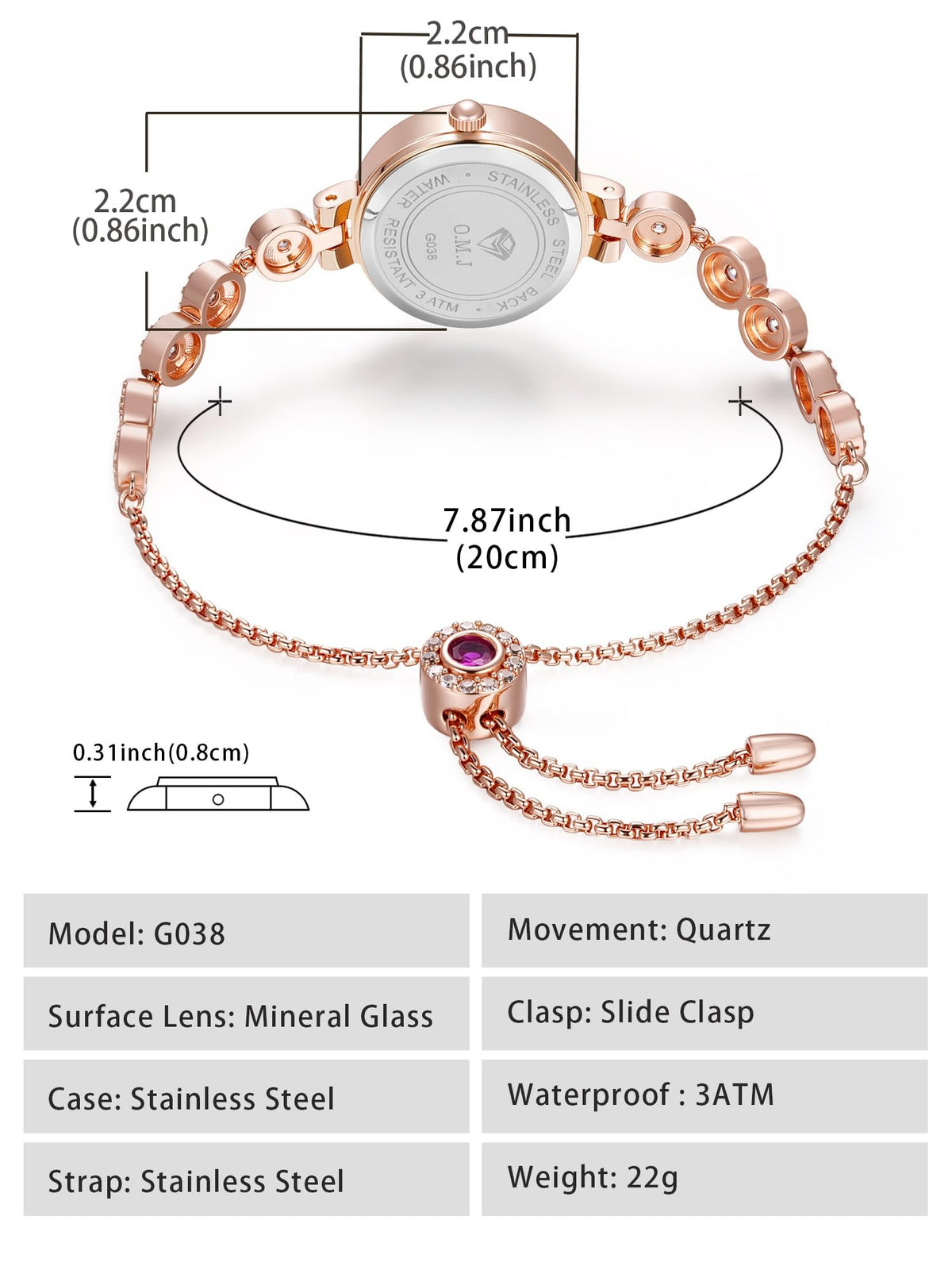 O M J Womens Watch Rose Gold Mother of Pearl Dial Birthstone - O.M.J Official Imagery - 3