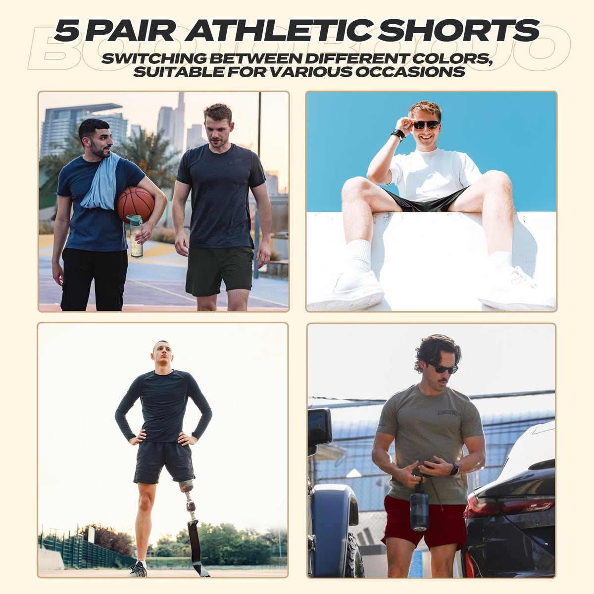 5 Pack Athletic Gym Mens Shorts - BOOJO Official Imagery - 3