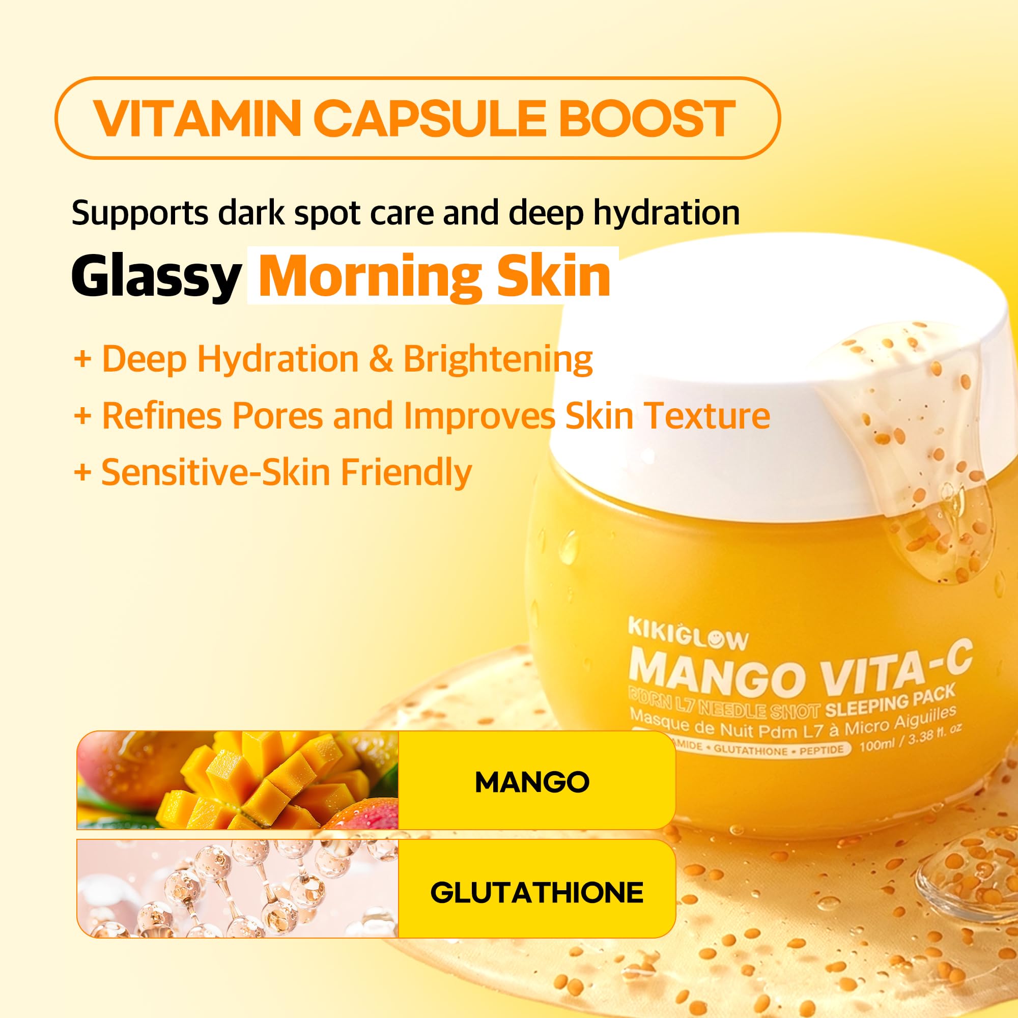 Mango Vita-C PDRN L7 Needle Shot Sleeping Pack 50ml(3.38 fl oz)– - KIKIGLOW