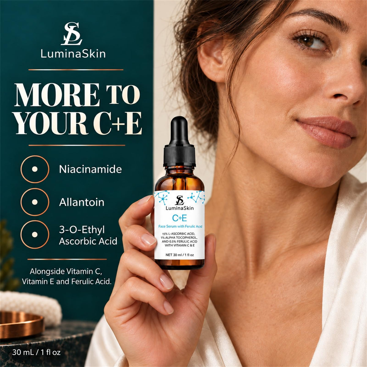 Vitamin C Face Serum Vitamin CE Serum with Ferulic Acid for - LuminaSkin Official Imagery - 8