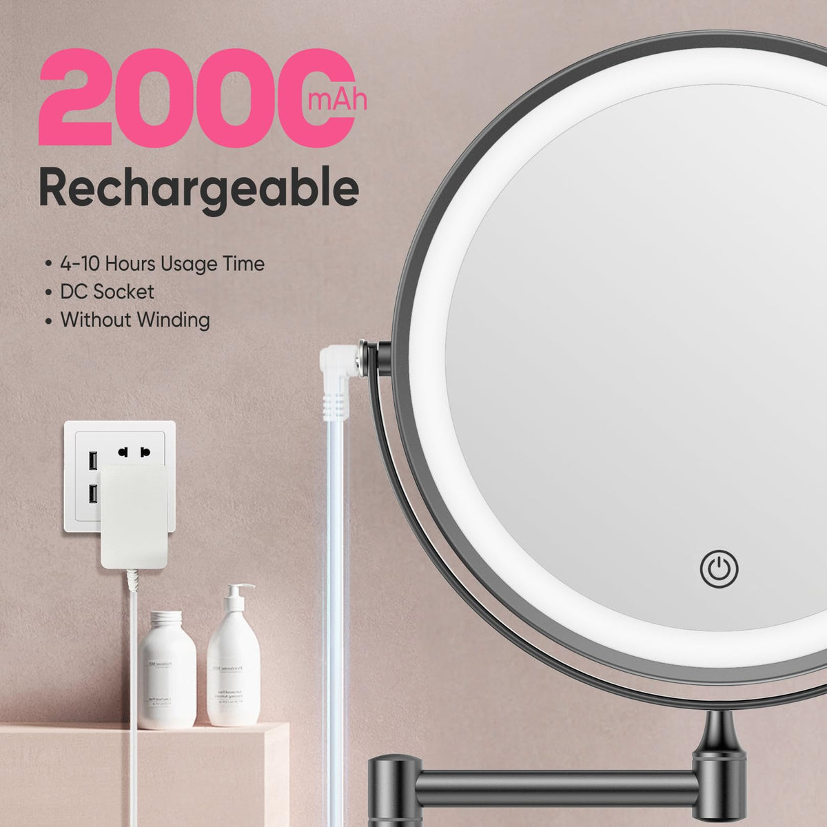 8 Rechargeable Wall Mounted Makeup Mirror with Lights - FASCINATE Official Imagery - 4