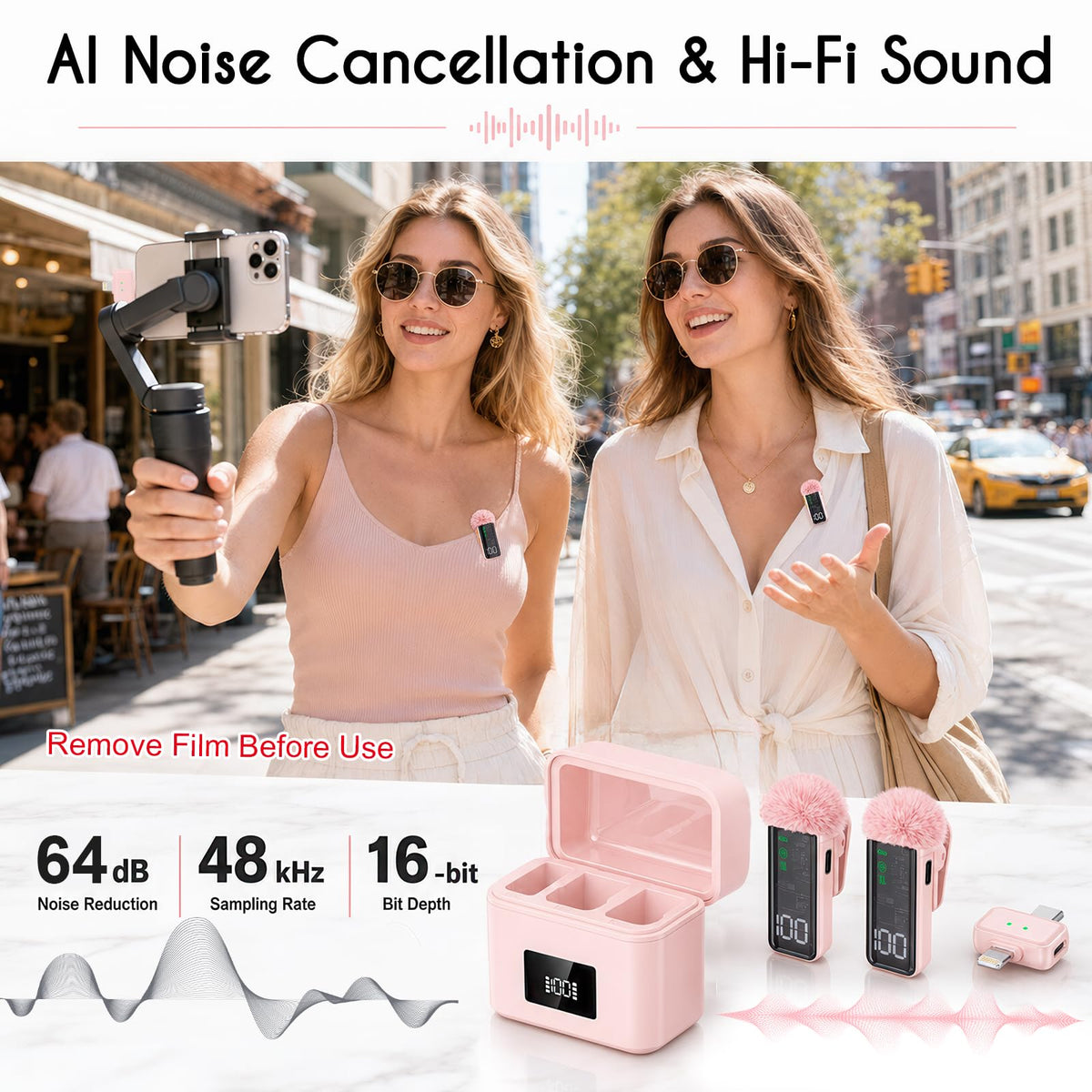 2 Mini Wireless Microphones for iPhone Android AI Noise - SHUMAVA Official Imagery - 3