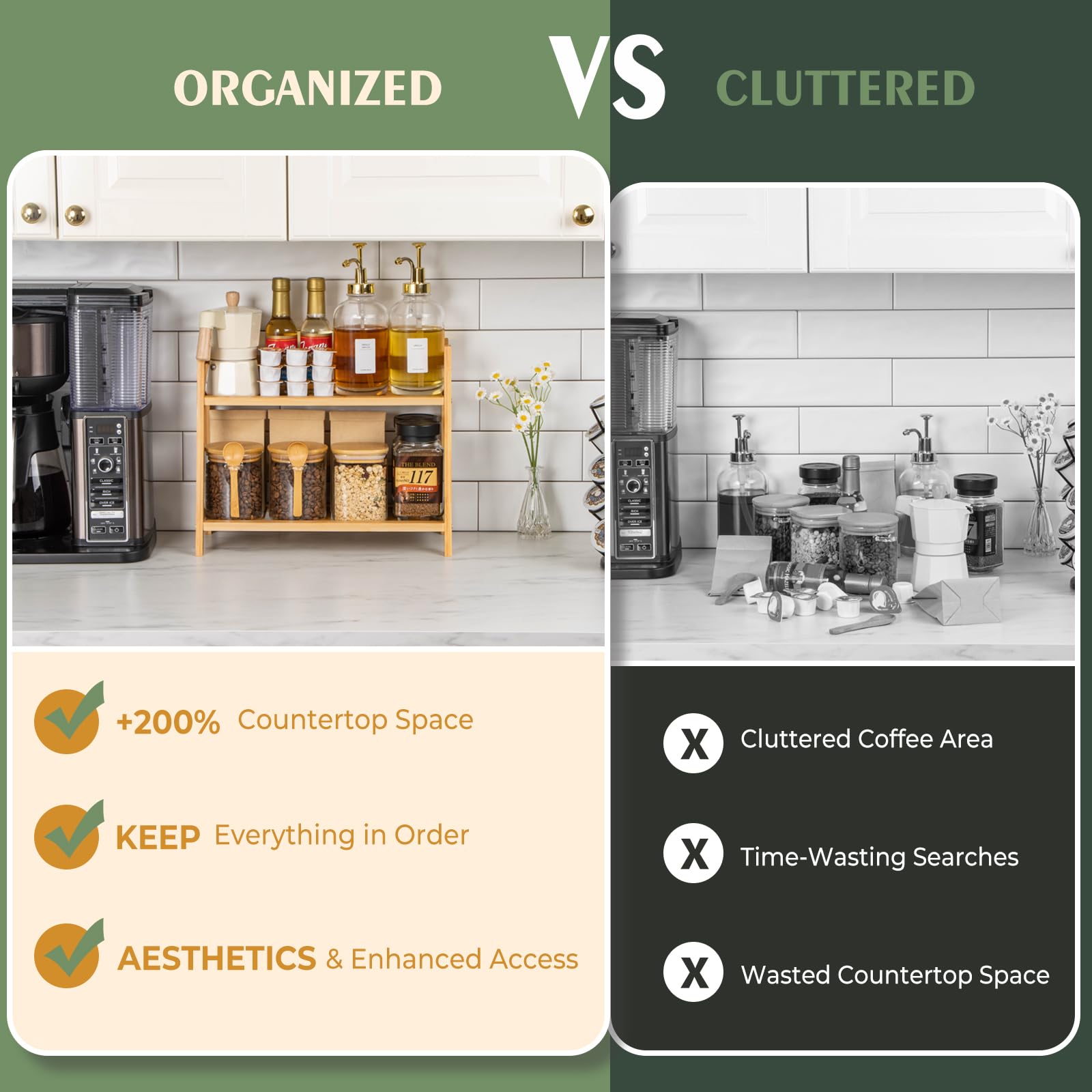 ANBOXIT Bamboo Matcha Station Organizer, Countertop 2 Tier Coffee - ANBOXIT Official Product View 5