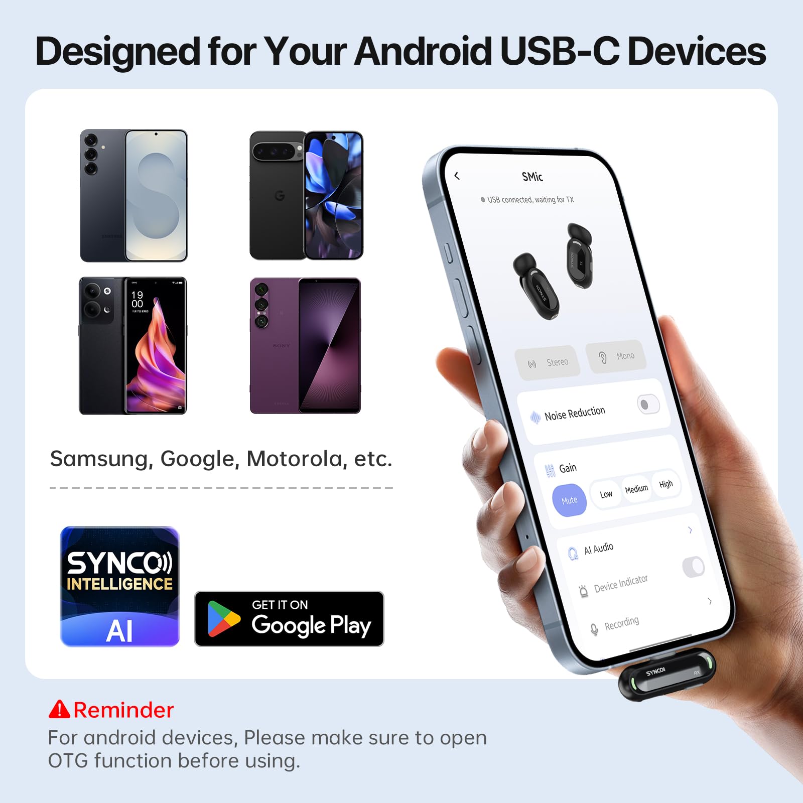 SYNCO AI Mini Wireless Lavalier Microphone for Android USB-C Crea - SYNCO Official Product View 9