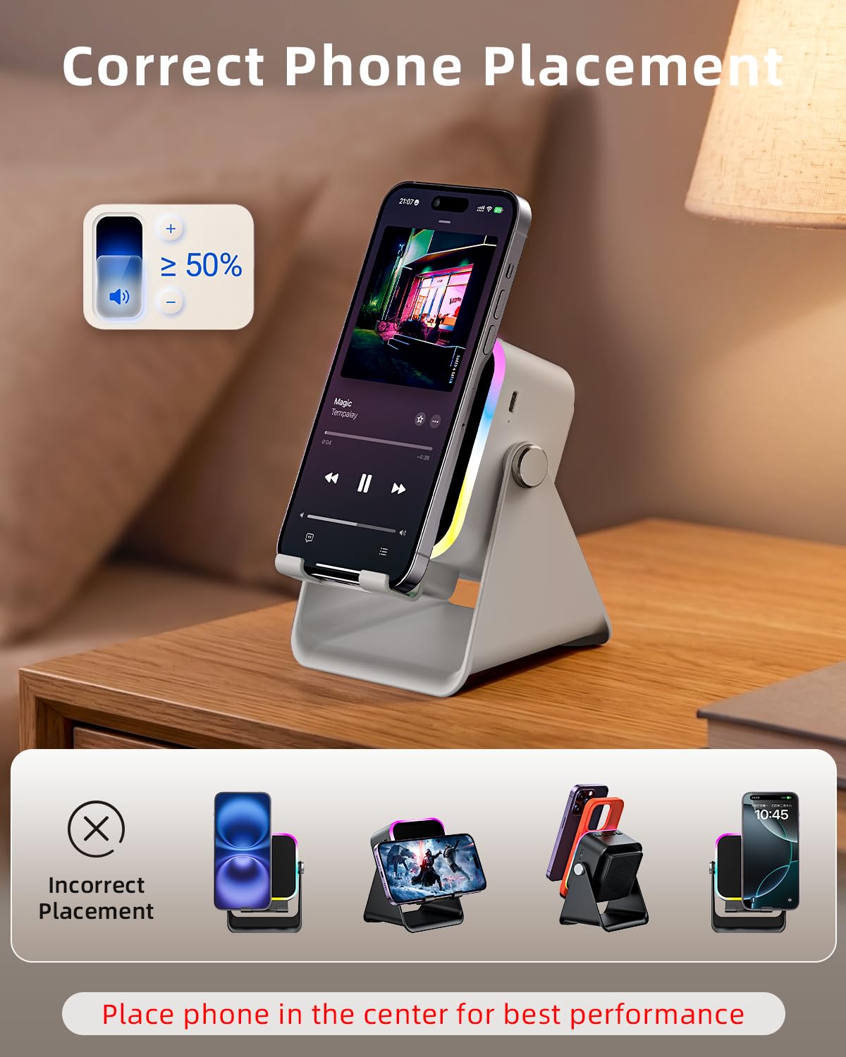 Oresoc Induction Speaker 5-in-1 Bluetooth Audio for iPhone Android with Phone St - Oresoc Official Product View 7