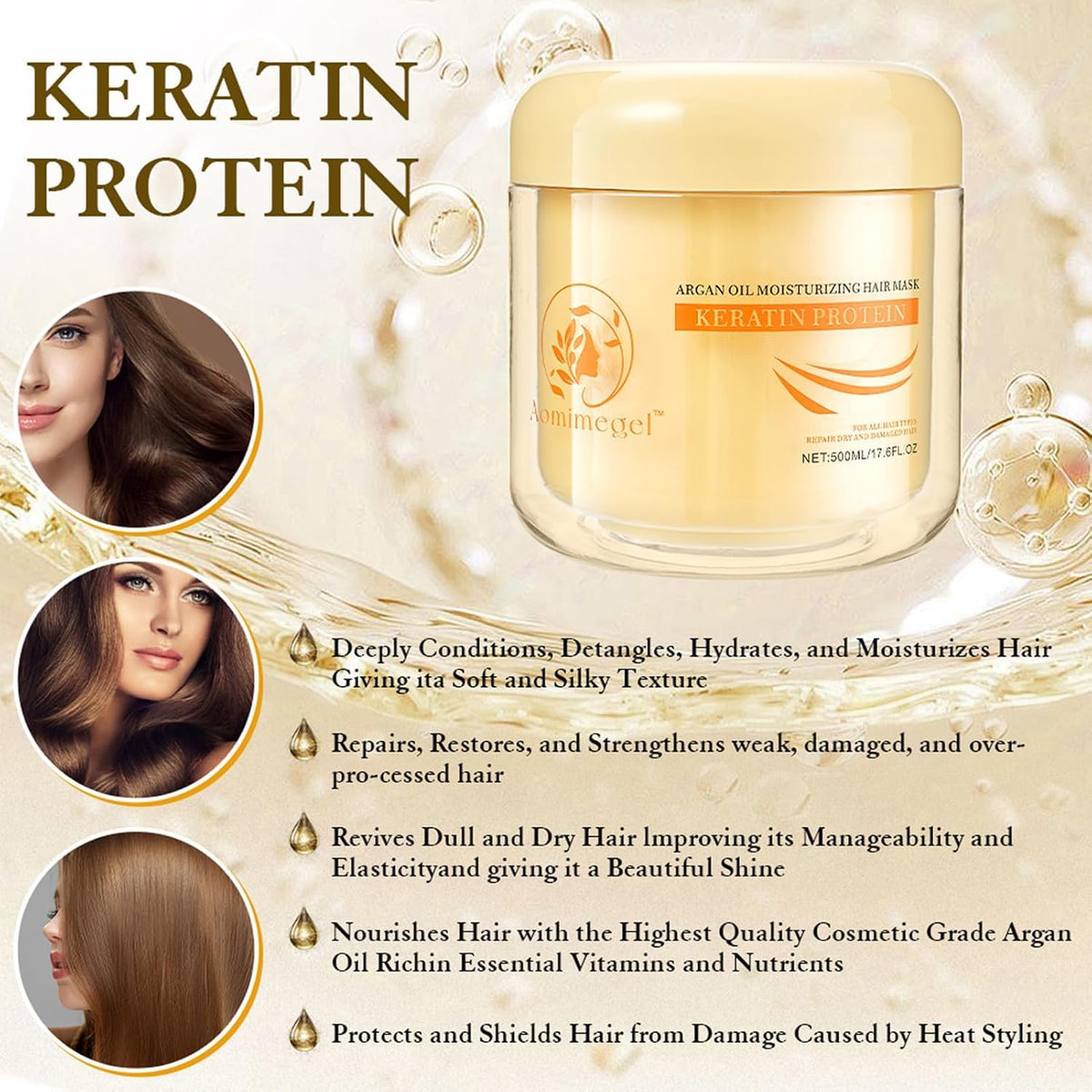 Collagen Repair Hair Mask for Dry Damaged Hair 16 9 oz - Aomimegel Official Imagery - 6