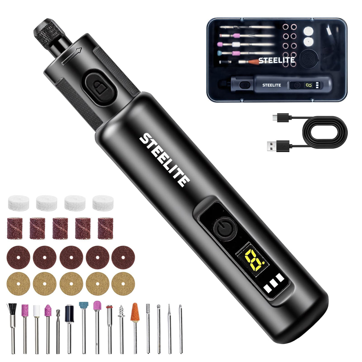 STEELITE Mini Cordless Rotary Tool Kit 6 Speed with 50 - Steelite Official Imagery - 1