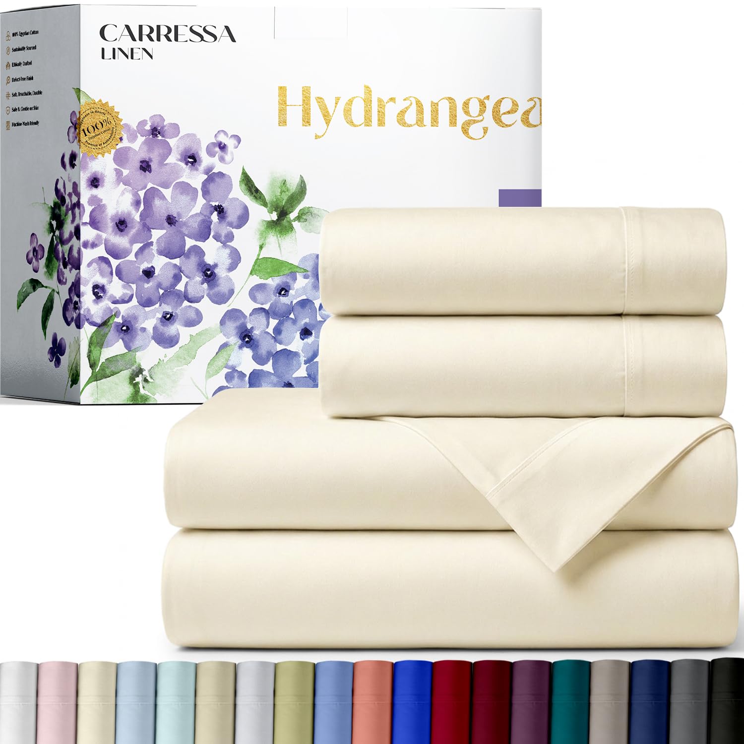 Carressa Linen 100% Egyptian Cotton Queen Sheet Set - 600 Series - Product Imagery
