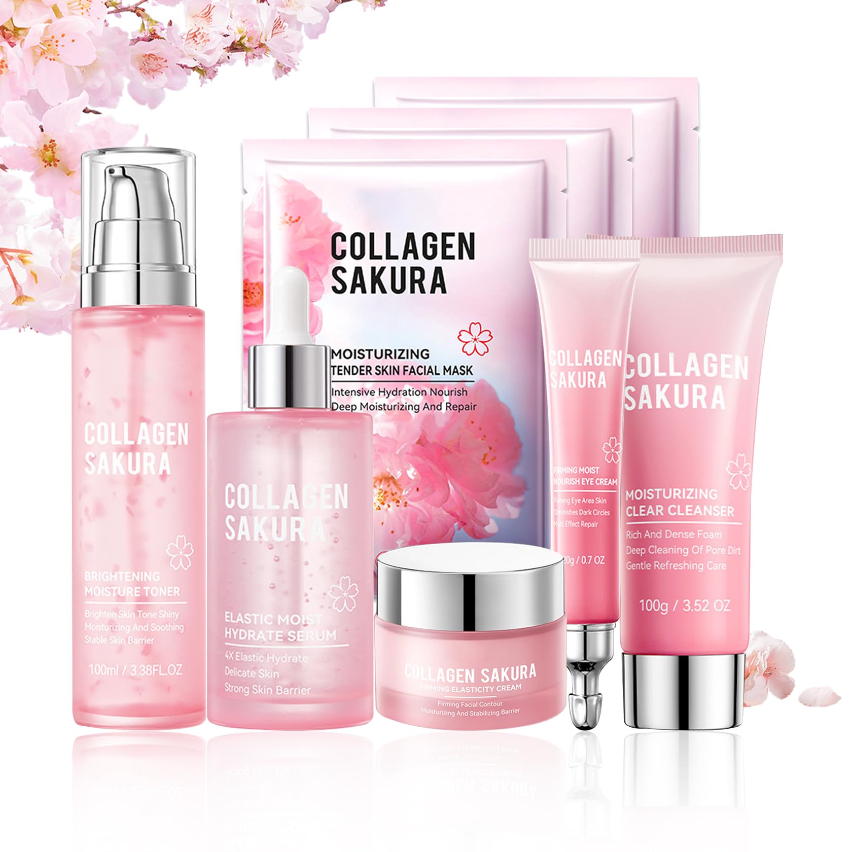 8PCS Sakura Skin Care Set,Hydrating Skincare Gift Set with - Product Imagery