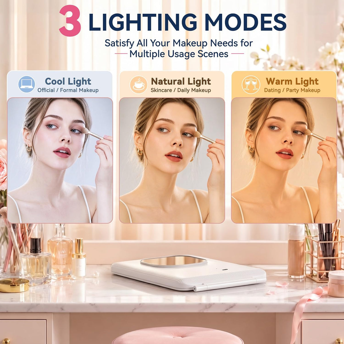 Auxmir 2000mAh Rechargeable Travel Makeup Mirror with 76 Led - Auxmir Official Imagery - 5