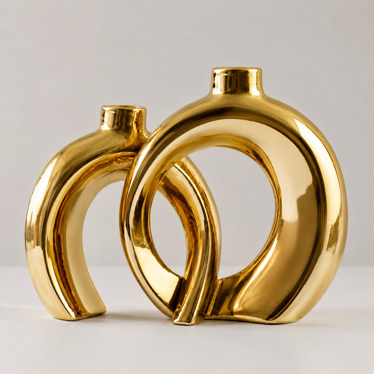 Set of 2 Gold Ceramic Vases for Home Decor Accents - Jonronboci Official Imagery - 2
