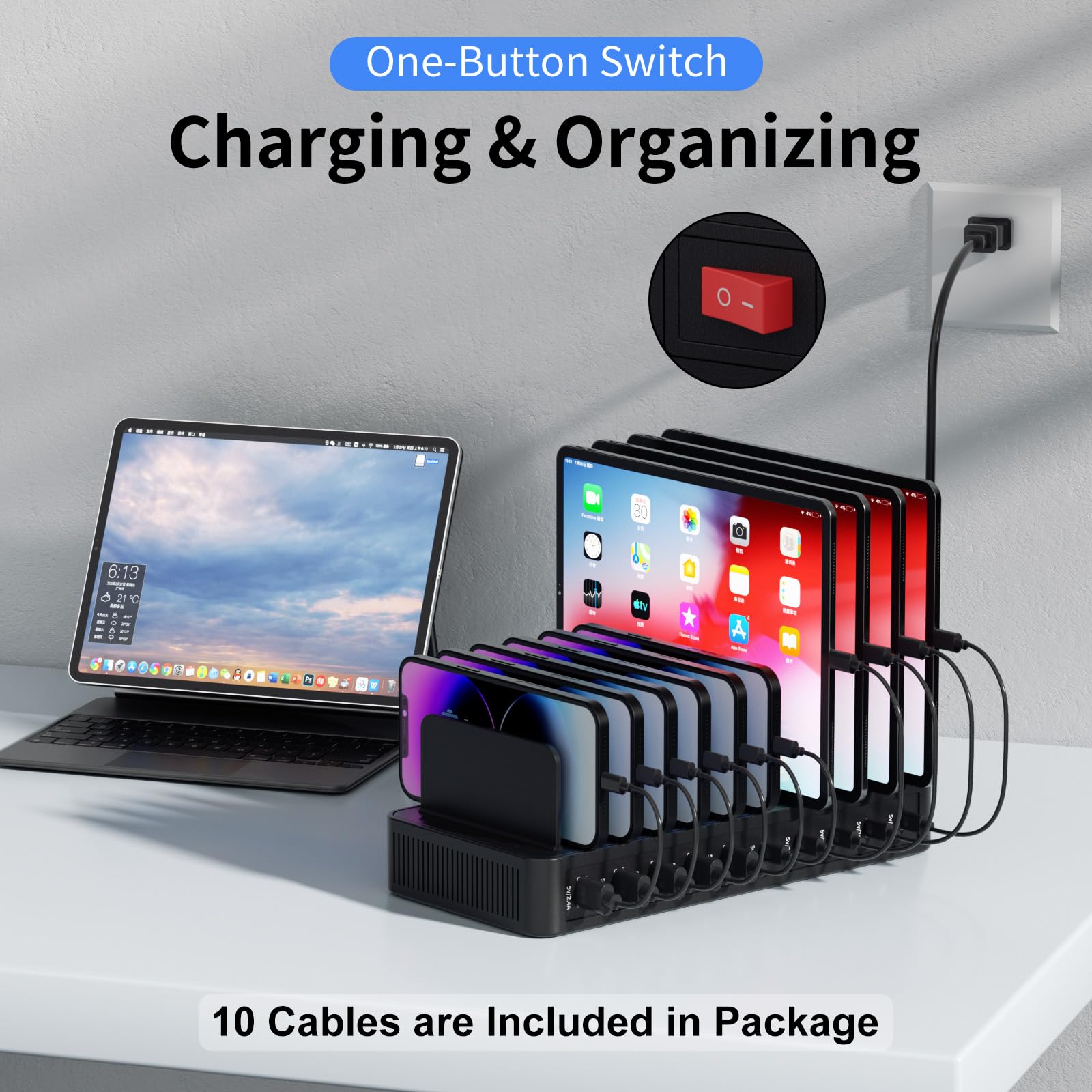 60W Charging Station for Multiple Devices 10 Port USB Fast - Yoodarmx Official Imagery - 8