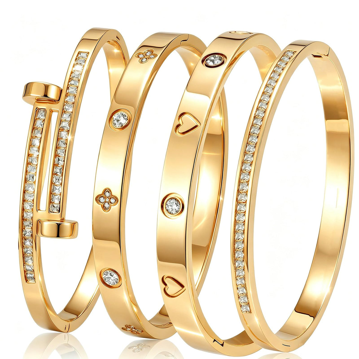 Gold Bangle Bracelets for Women 18K Gold Plated Stainless - Camhanno Official Imagery - 1