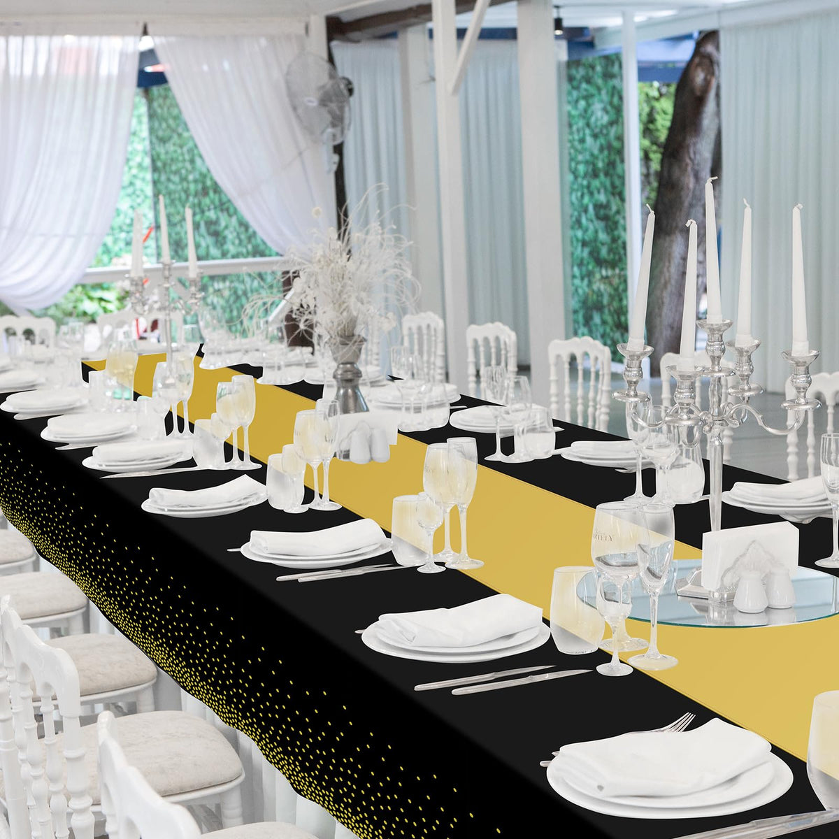 12 Pack Black and Gold Tablecloth and Table Runner Set Party - Zachely Official Imagery - 8
