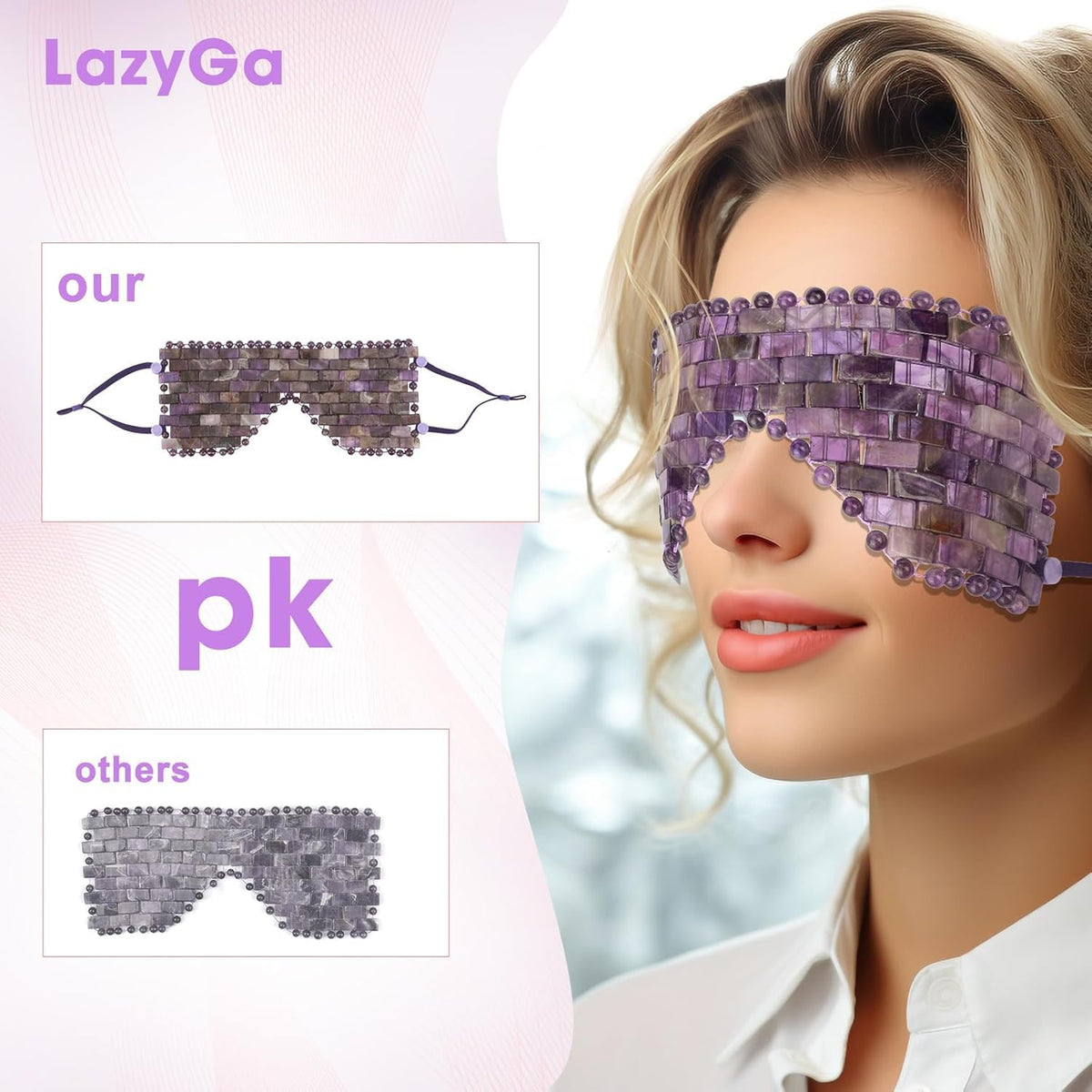 Jade Eye Mask Amethyst Facial Cooling Mask with Ear Strings - LazyGa Official Imagery - 7