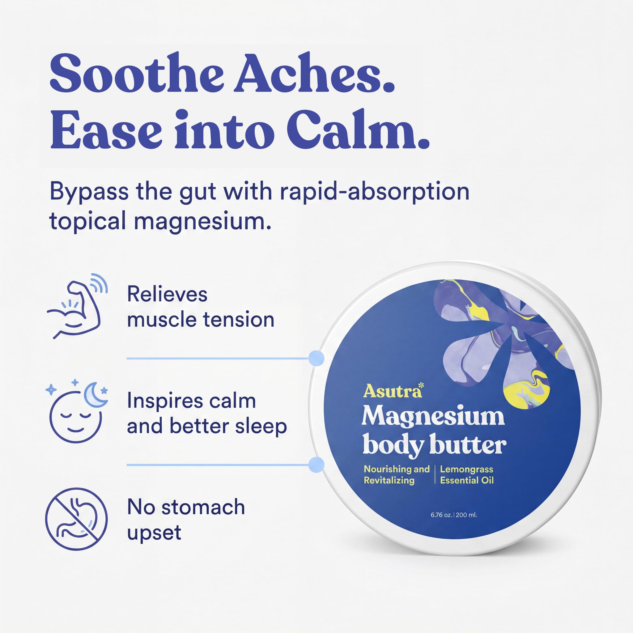 ASUTRA Magnesium Body Butter Lotion 6.76 oz Soothing Shea