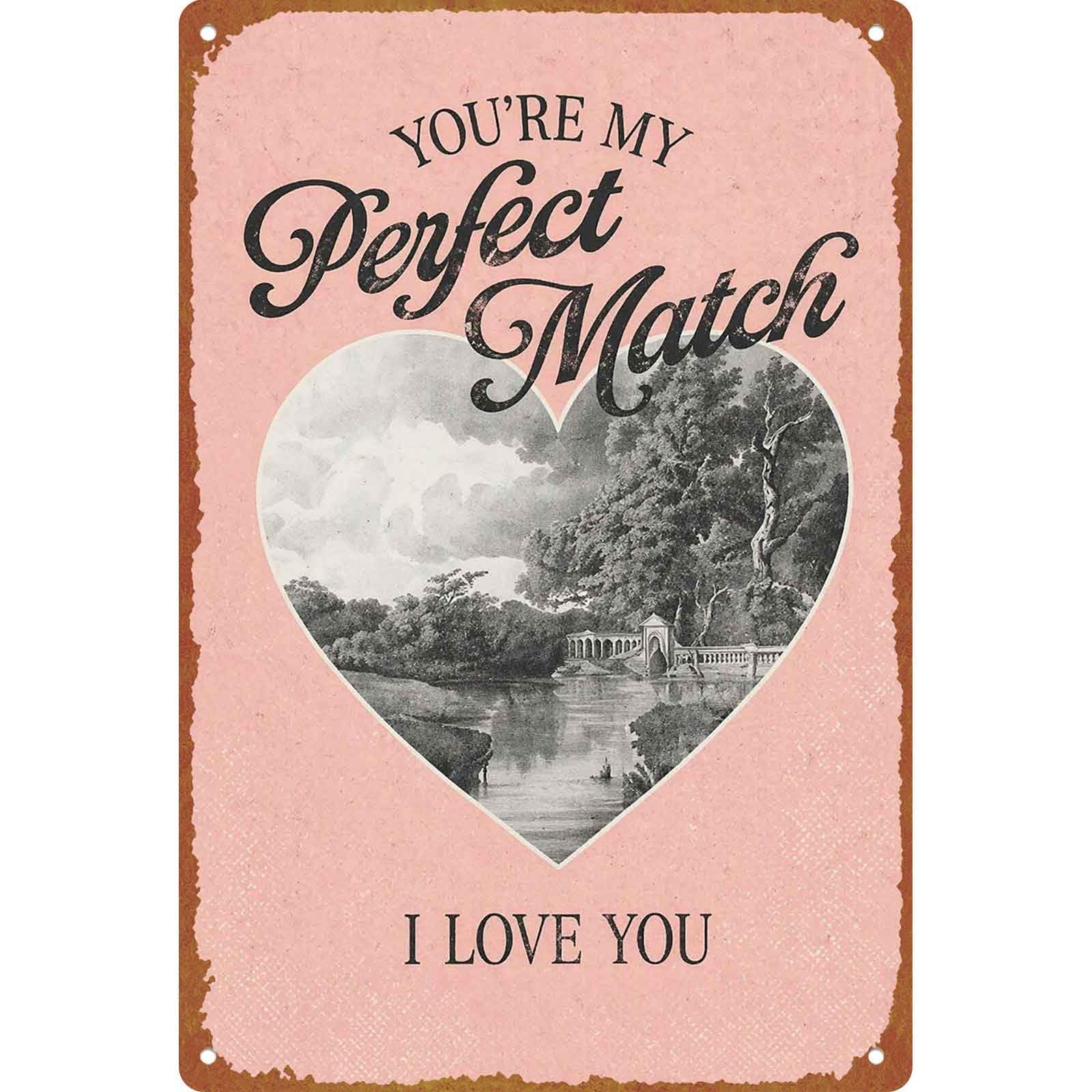 Vintage Romantic Heart Print Metal Sign, 8 x 12 Inch Aluminum - Product Imagery
