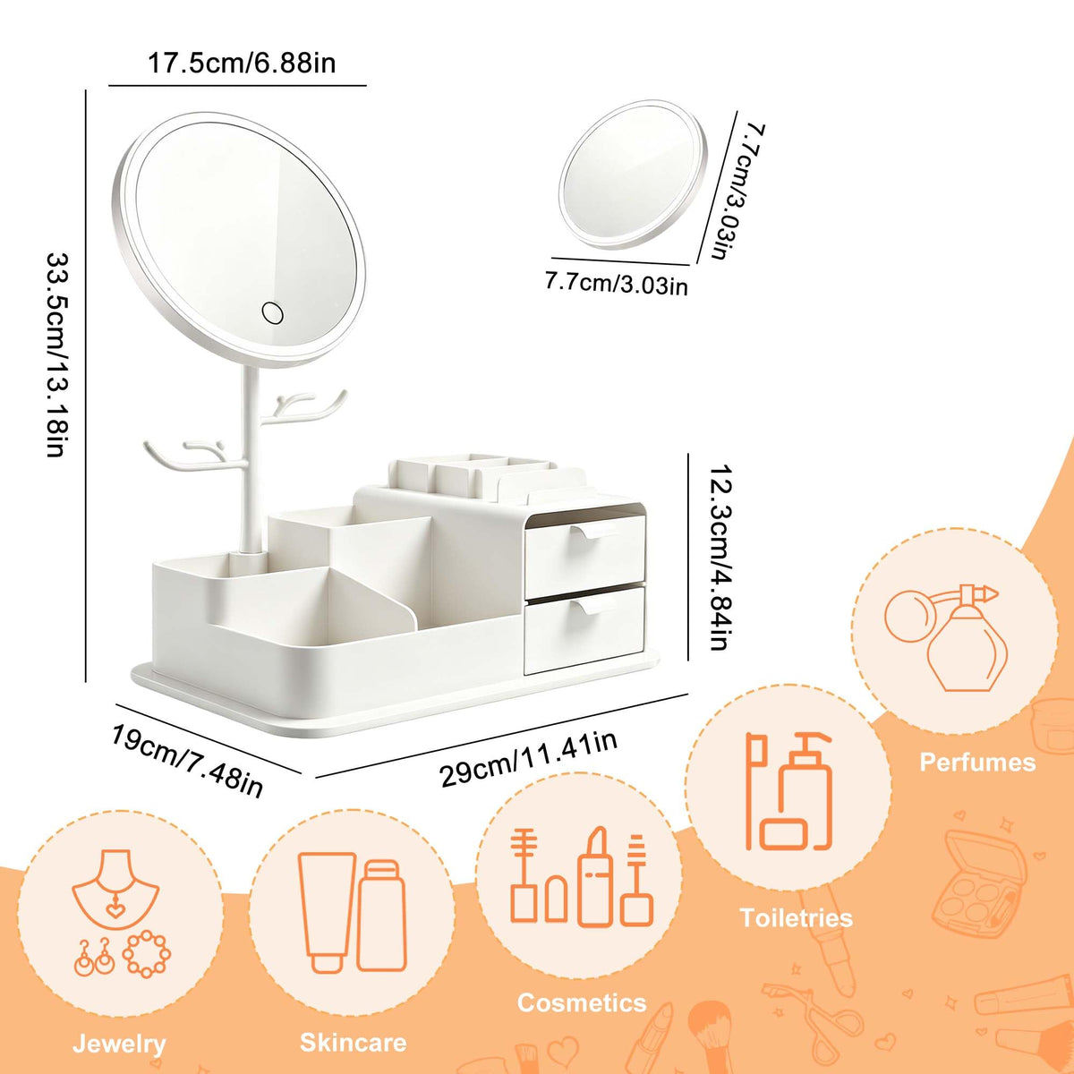 Makeup Mirror Organizer with Drawers Skincare Organizer - Turesmith Official Imagery - 3