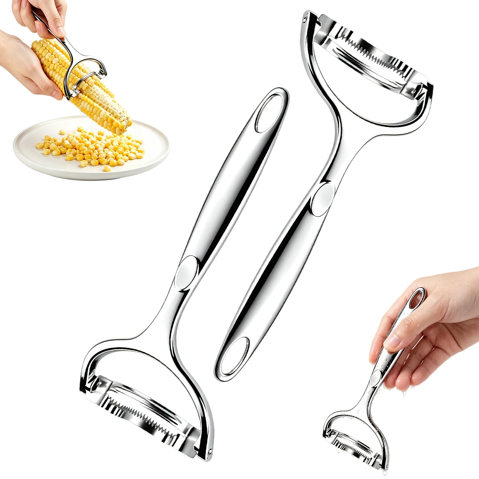 2PCS Upgraded Corn Peeler, Stainless Steel Corn Peeler for Corn - Product Imagery
