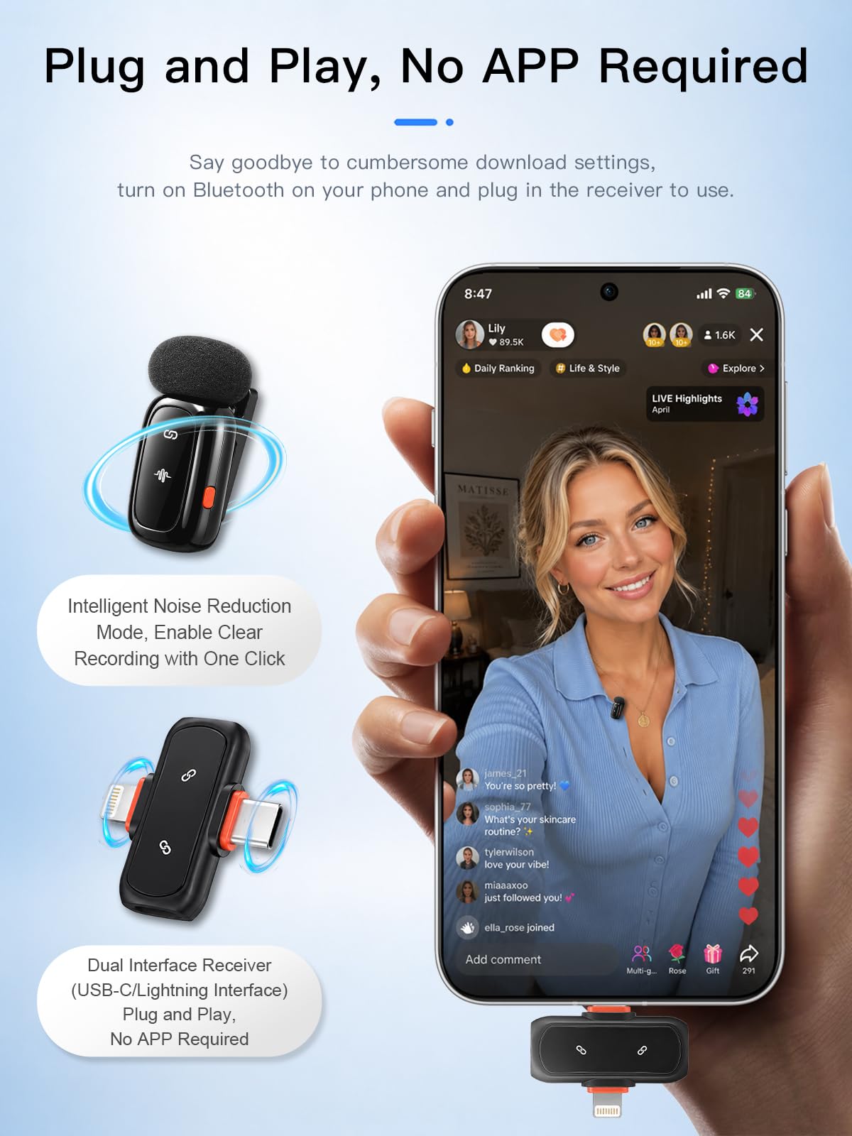 Wireless Microphone for iPhone Android Dual Lavalier Mini - Amazpro Official Imagery - 7