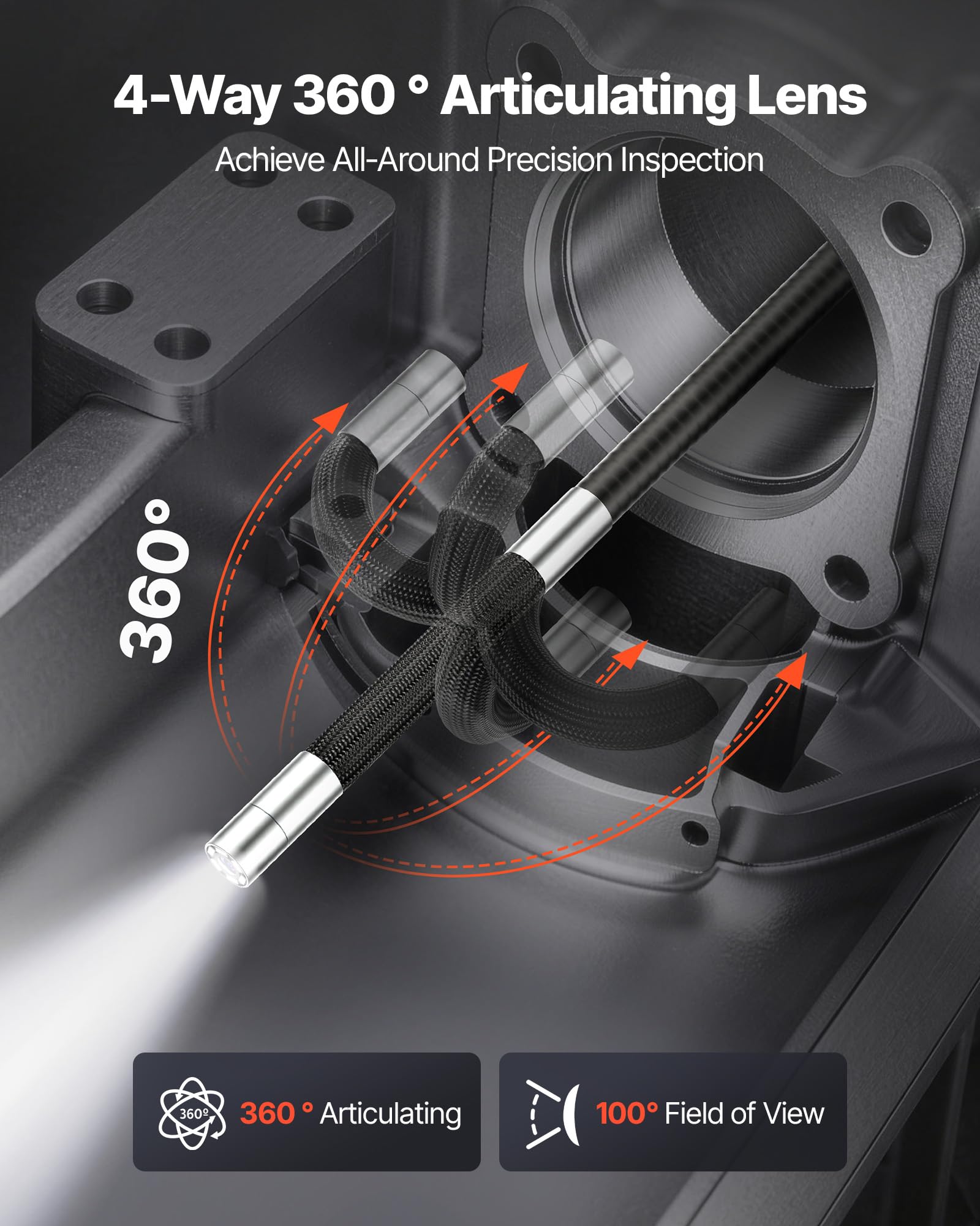 VEVOR 4-Way Articulating Borescope with Light, True 1080P HD Industrial Endoscop - VEVOR Official Product View 3