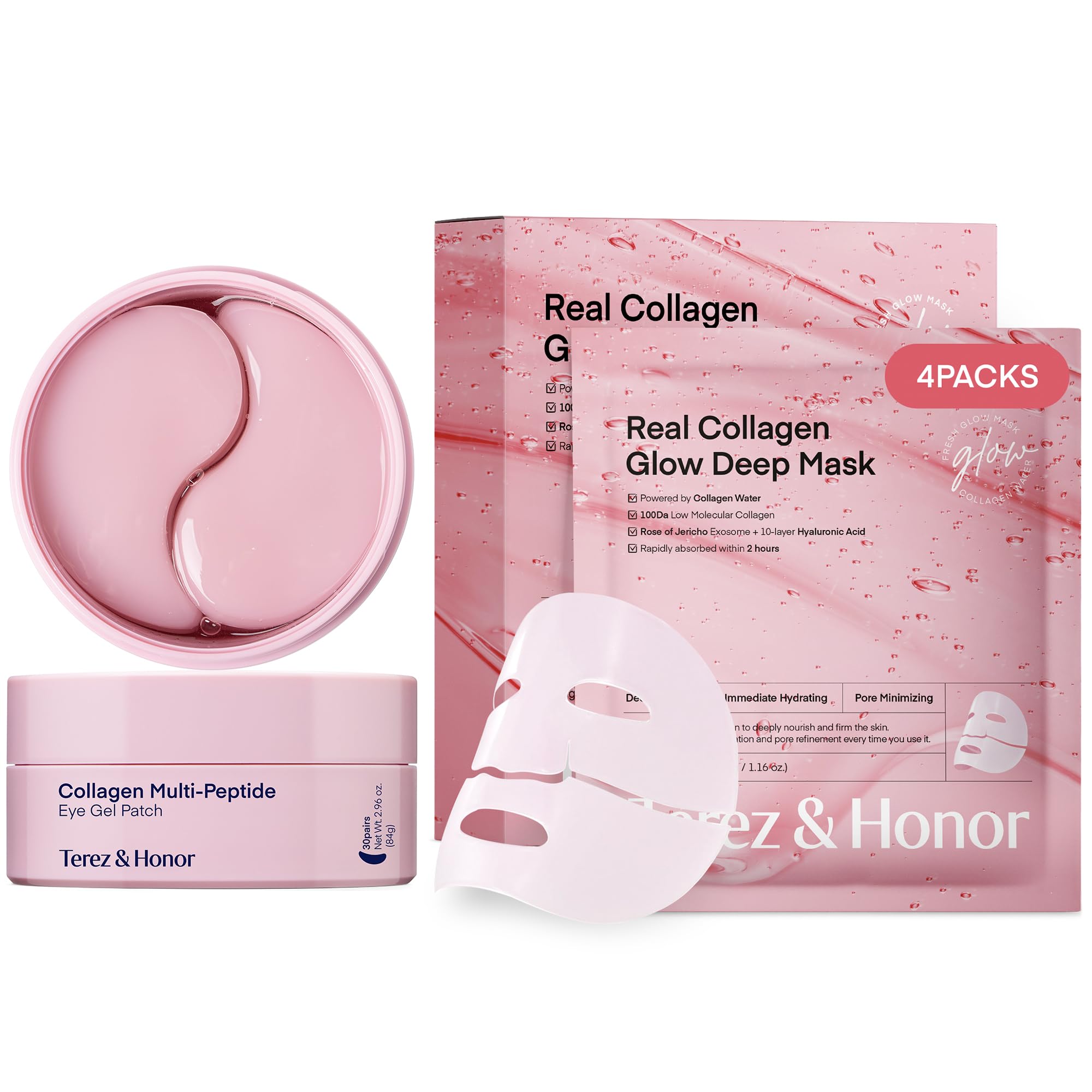TEREZ & HONOR Real Deep Bio Collagen Face Mask - 8 x 33g Korean Hydrogel Overnight Masks for Deep Hydration, Glowing, Pore Minimizing, Elasticity, Fragrance-Free, 100 Da Ultra-Low Molecular Collagen - TEREZ & HONOR Official Product View 10
