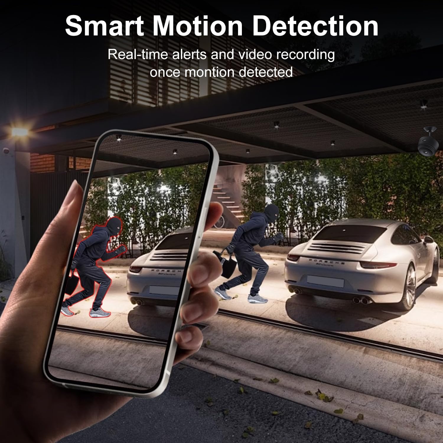 YISPK 1080P HD WiFi mini nanny camera with night vision and motion detection, compact design for home security.