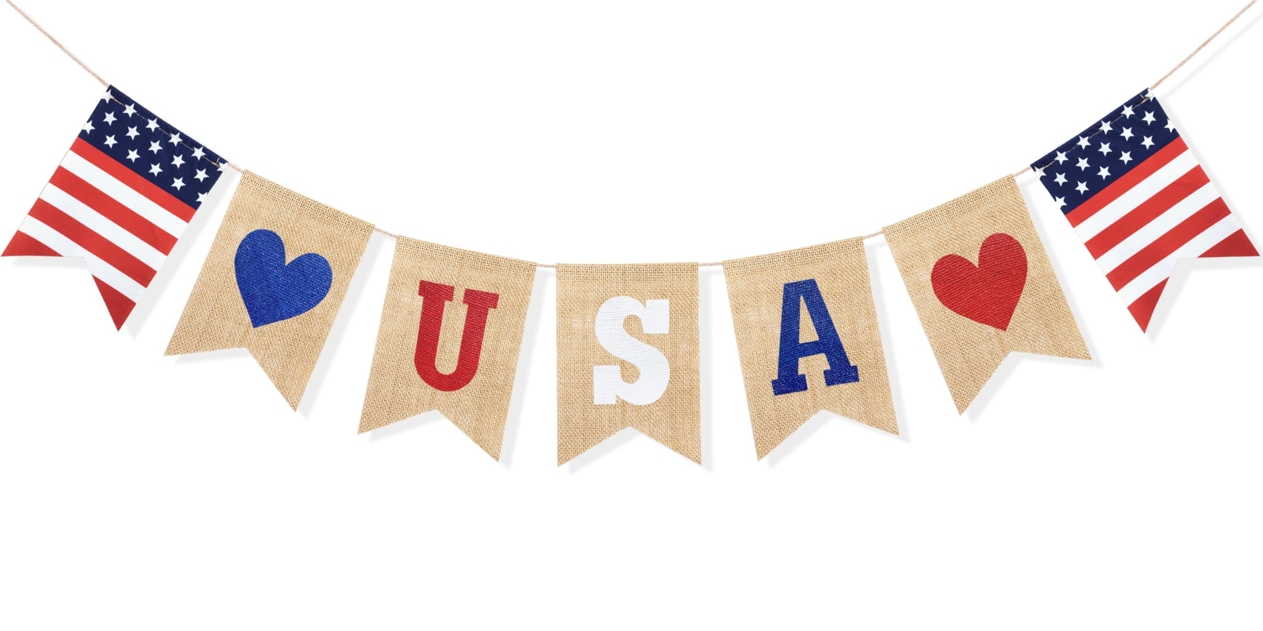 Uniwish USA Banner Burlap Bunting 4th of July Decorations - Product Imagery