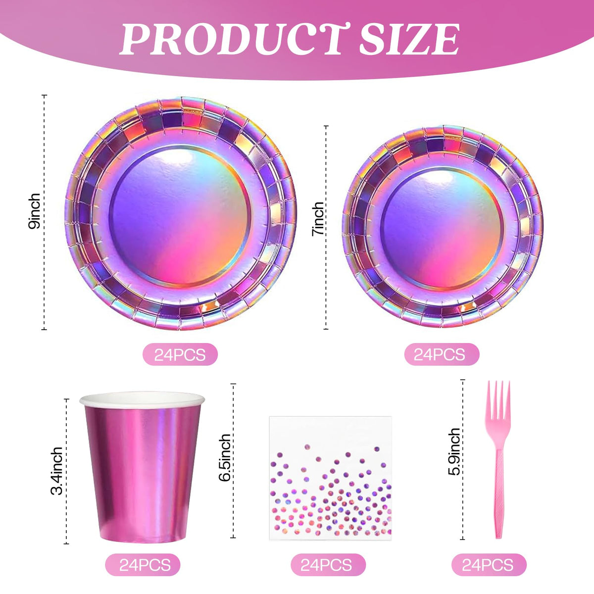 Pink Iridescent Party Supplies Holographic Birthday - CQQLMQQD Official Imagery - 4