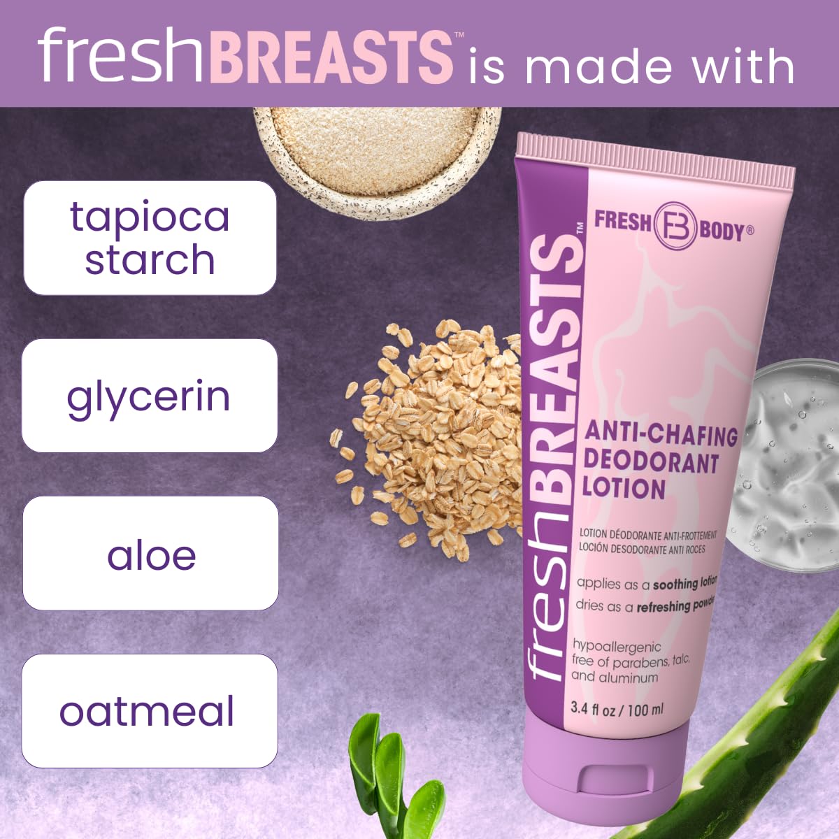 Fresh BREASTS Anti Chafing Deodorant Lotion to Powder 3 4oz - Fresh Body FB Official Imagery - 5