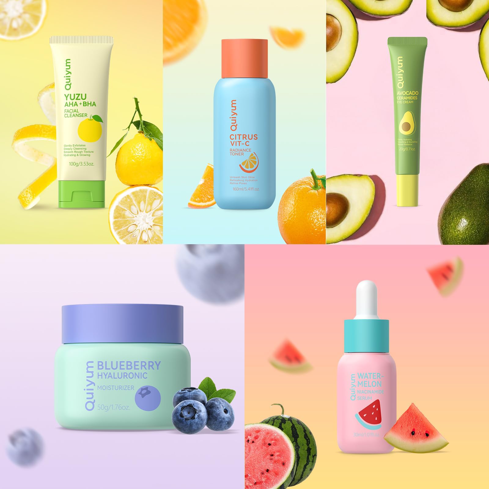 Fruit Skincare Set for Teen Girl, 5 Daily Routine Beauty Skin - QUIYUM
