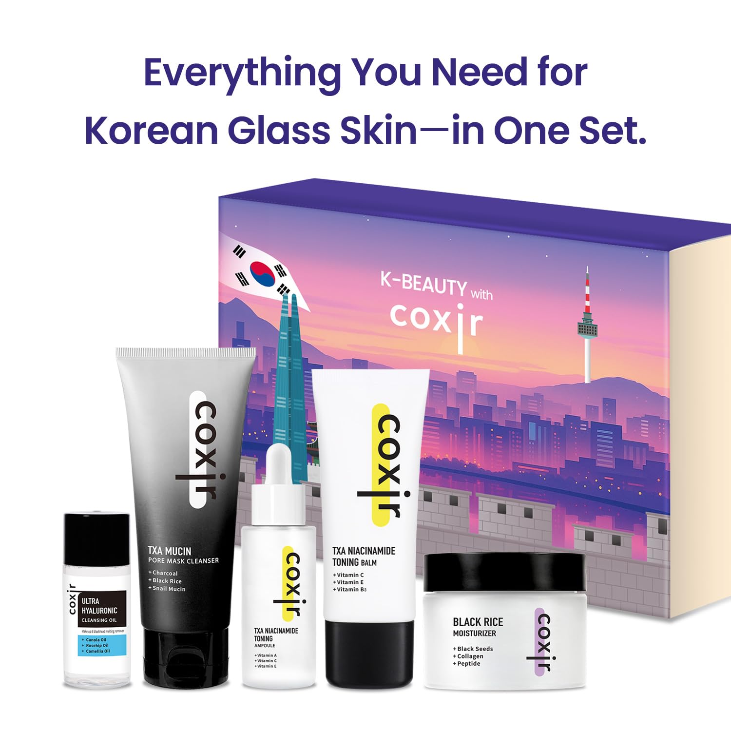 coxir Seoul Glow Korean Skincare Gift Set, 5-Step Routine - coxir