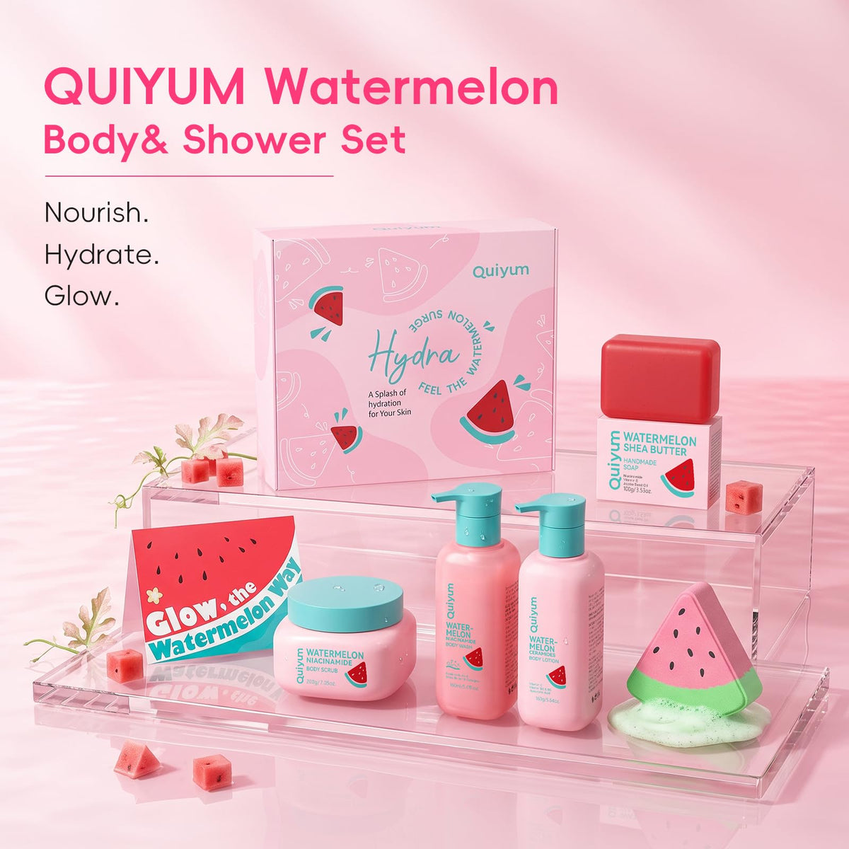 Watermelon Body Care Gift Set Bubbly Spa Supple Glowing Skin - QUIYUM Official Imagery - 3