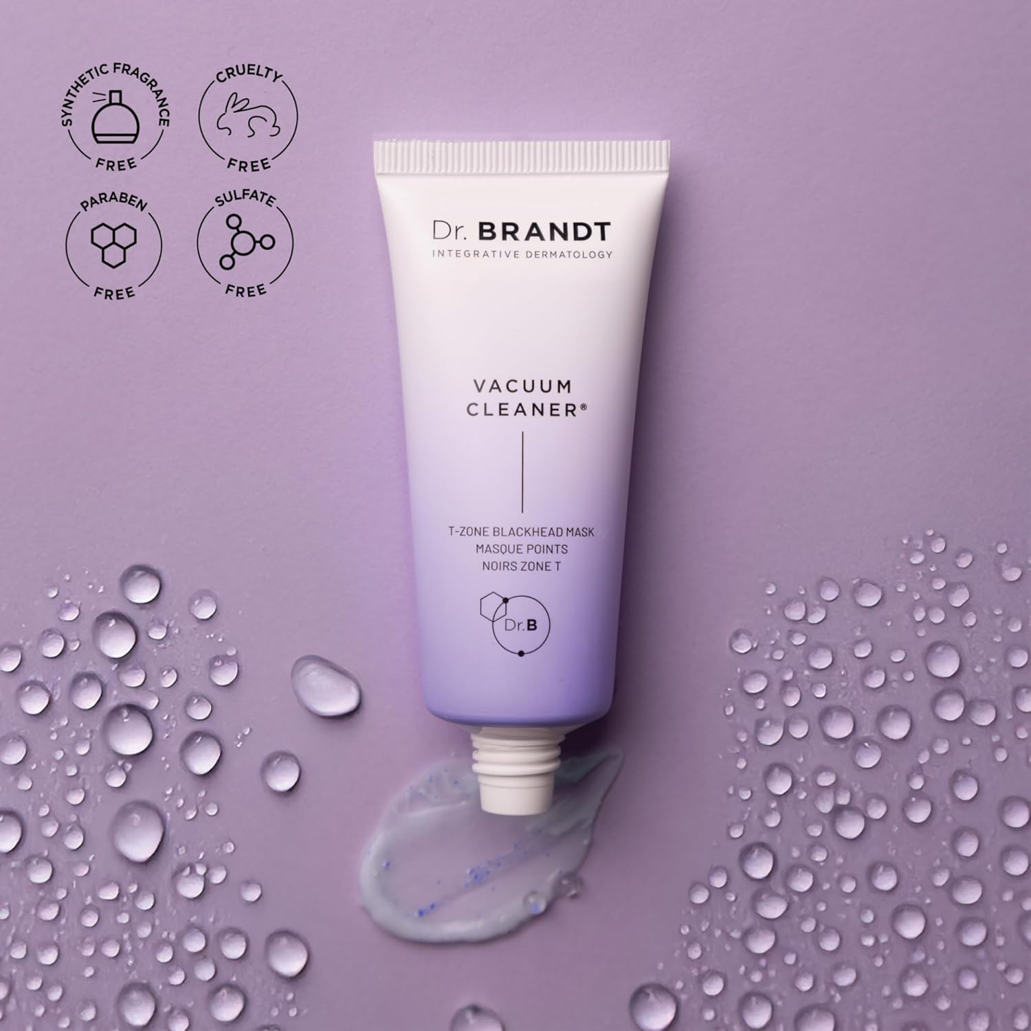 Dr. Brandt Pores No More Vacuum Cleaner pore-purifying mask in a sleek white jar with black lid, designed for deep cleansing and pore clearing.