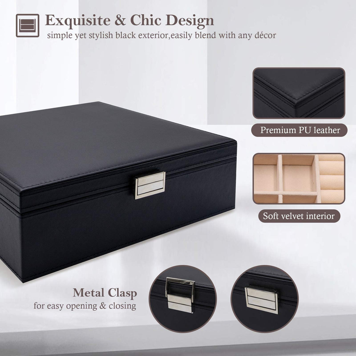 ProCase 2 Layers Jewelry Box for Women Black - ProCase Official Imagery - 7
