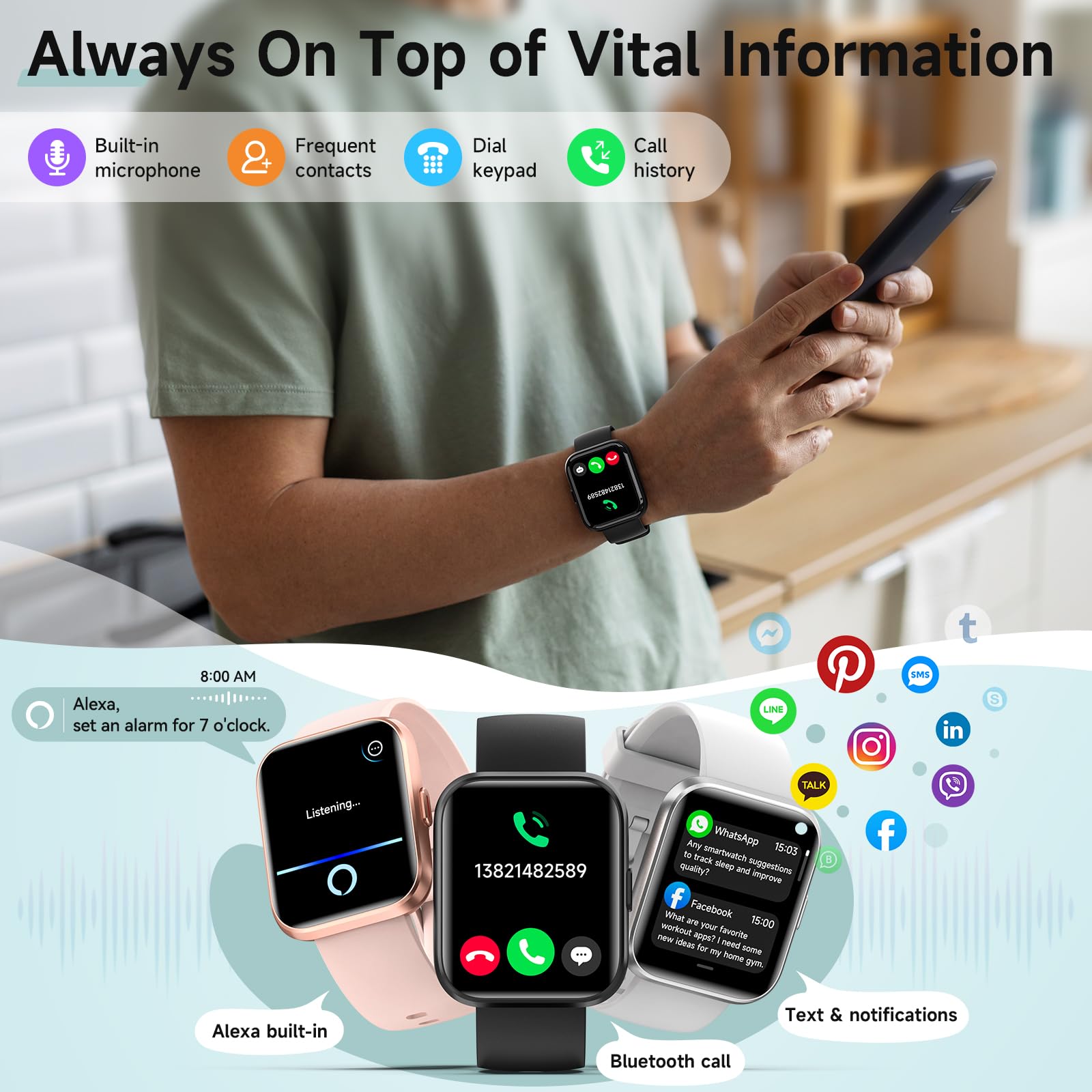 Gydom Smart Watch for Men Women, 1.8" Fitness Tracker for Android & iP - View 2