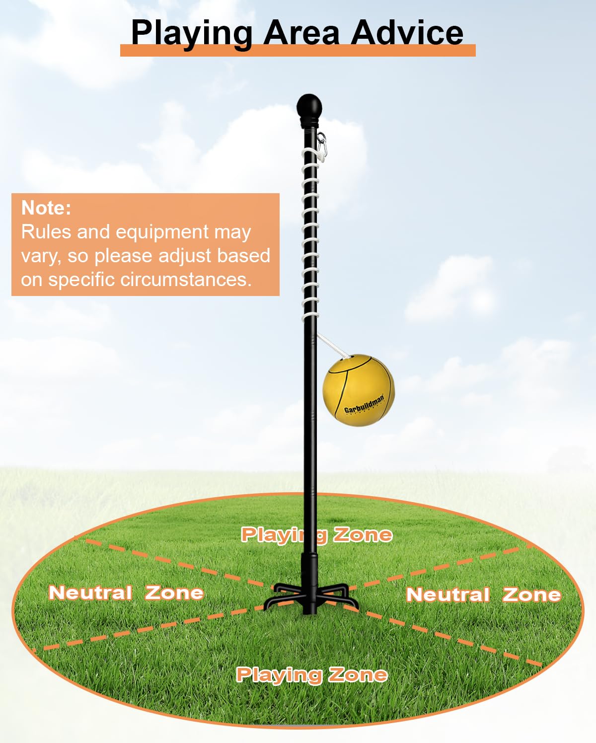 Tetherball Set with Ball Rope for Outdoor Backyard - Garbuildman Official Imagery - 7
