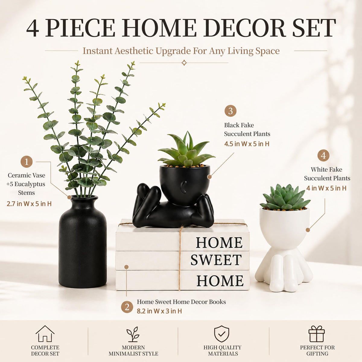 4PCS Farmhouse Home Decor Set Room Shelf Table Decor Indoor - EASLIV Official Imagery - 3