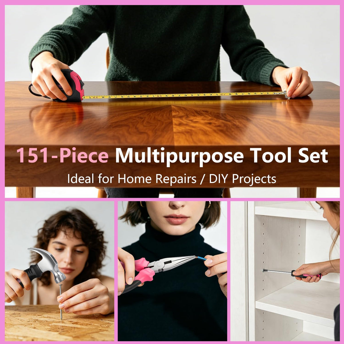 12V Cordless Drill Tool Set Home Tool Set with Pink Drill - JENABOM Official Imagery - 8