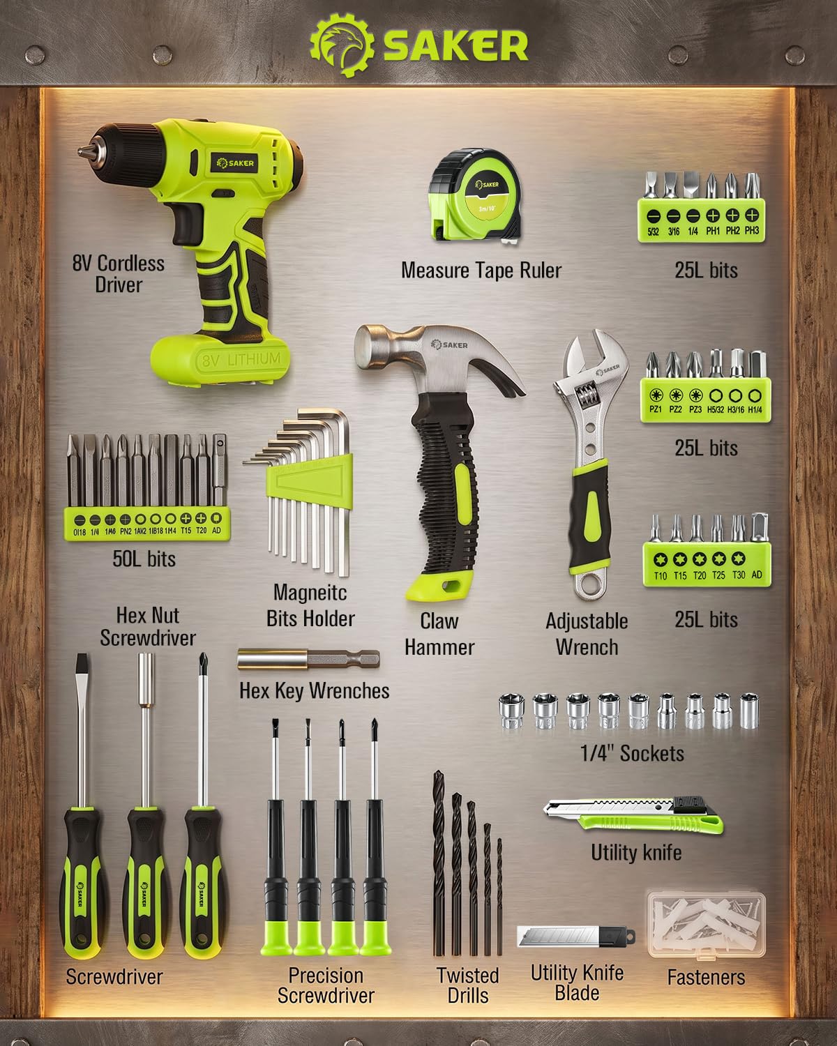 Saker 126 Piece Tool Set Tool kit with 8V Cordless Power - Saker Official Imagery - 7