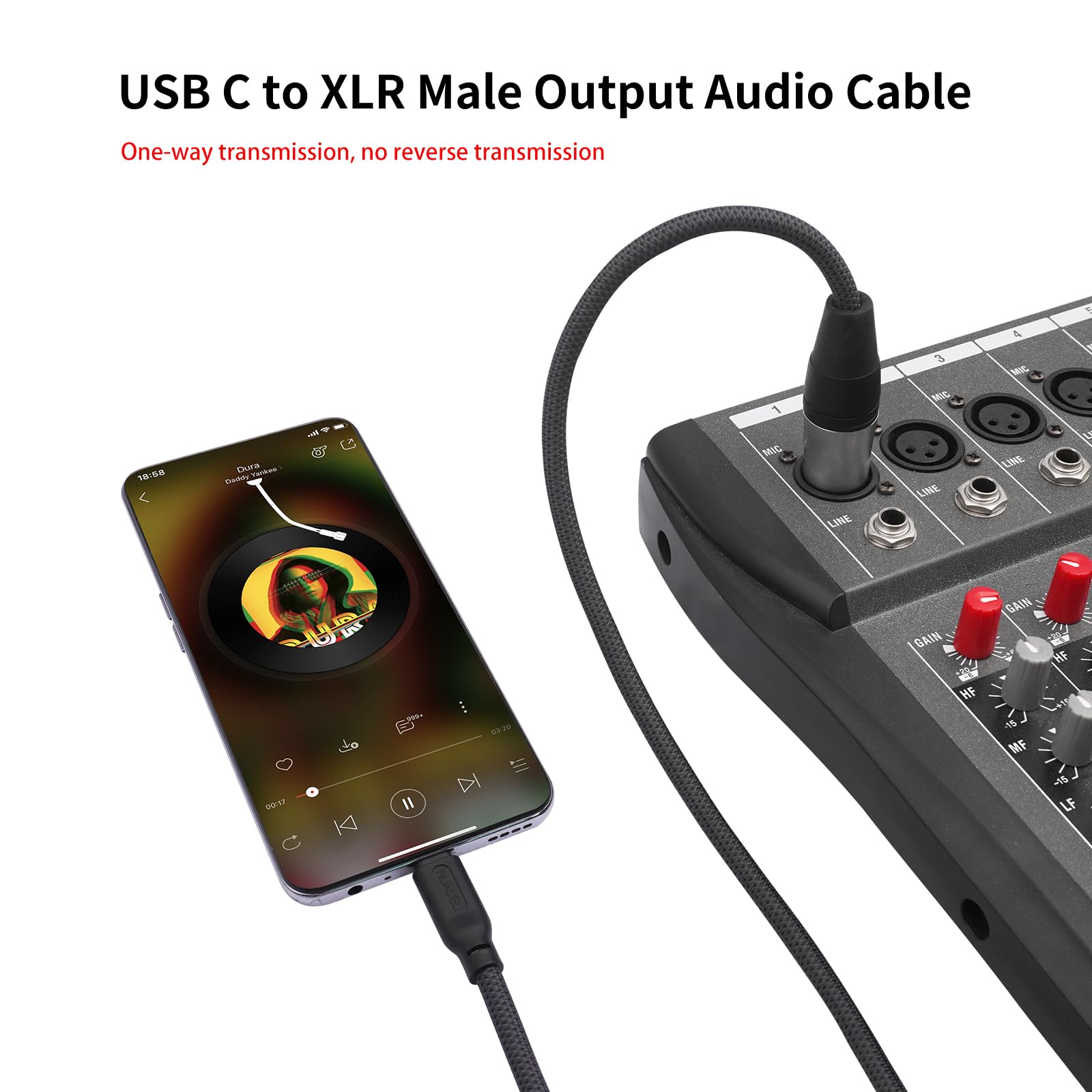 HUALEU 24Bit/96Khz USB c to XLR Male Audio Cable,USB C Smartphone by HUALEU - Angle View 9
