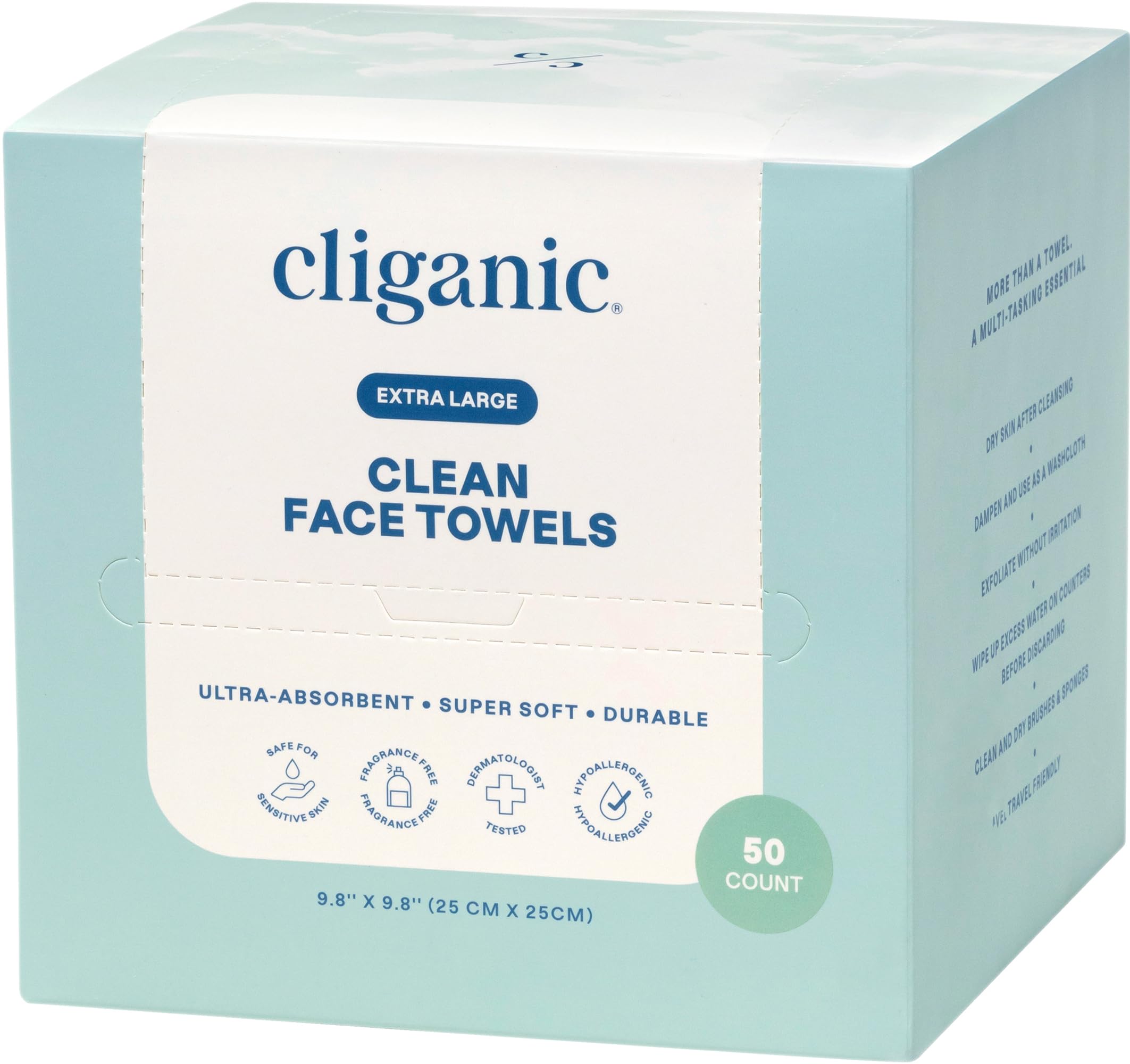 Cliganic Face Towels XL, Disposable Makeup Remover, Soft Dry Wipes, 50 ct - Cliganic Official Product View 10