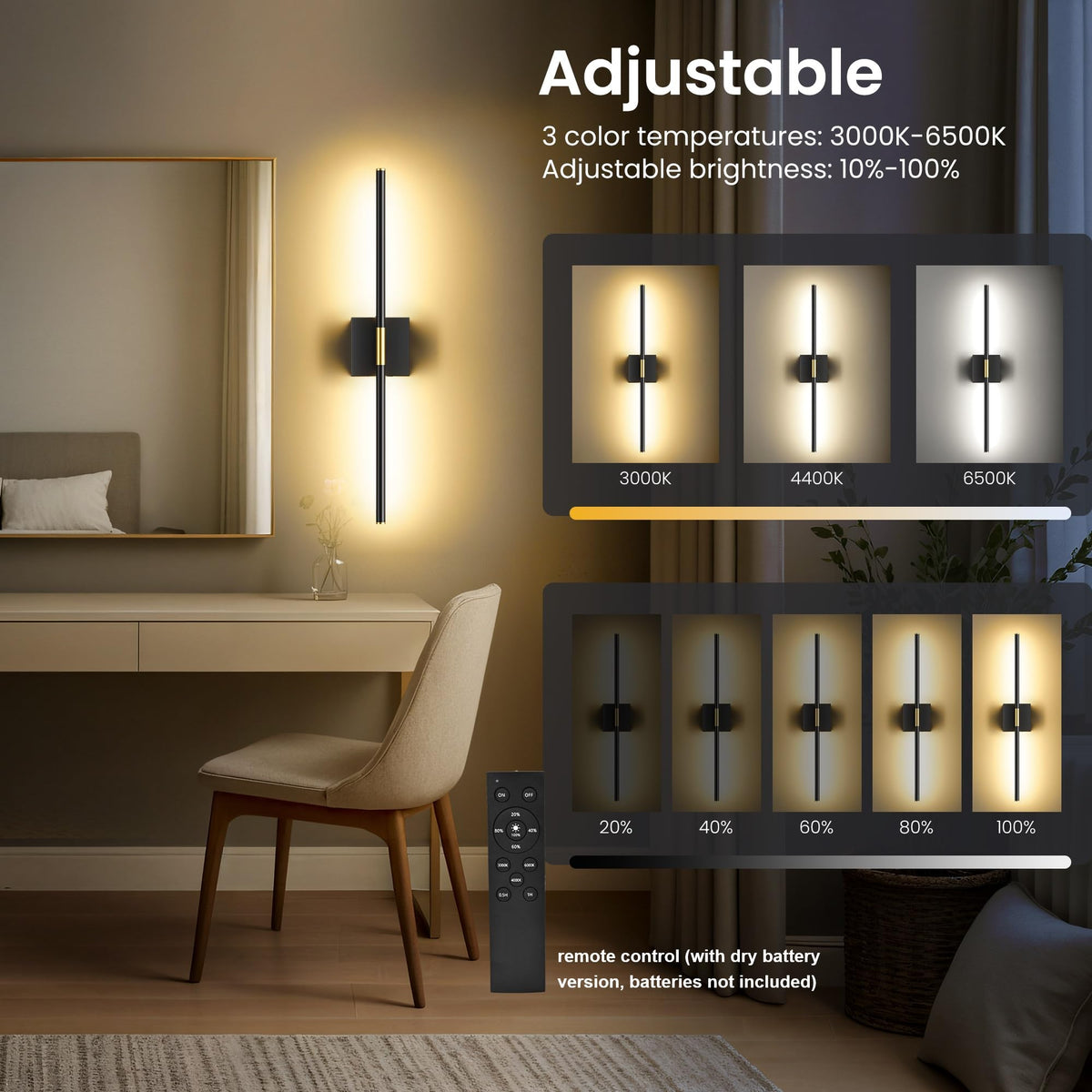 10000mAh Battery Operated Wall Sconces Set of 2 Black Gold - SyncGlow Official Imagery - 6