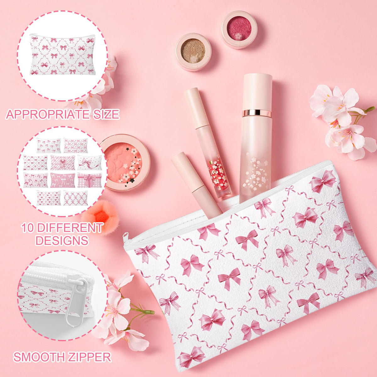 30pcs Pink Bow Makeup Bag Coquette Cosmetic Bags for Women - HSDSH Official Imagery - 5