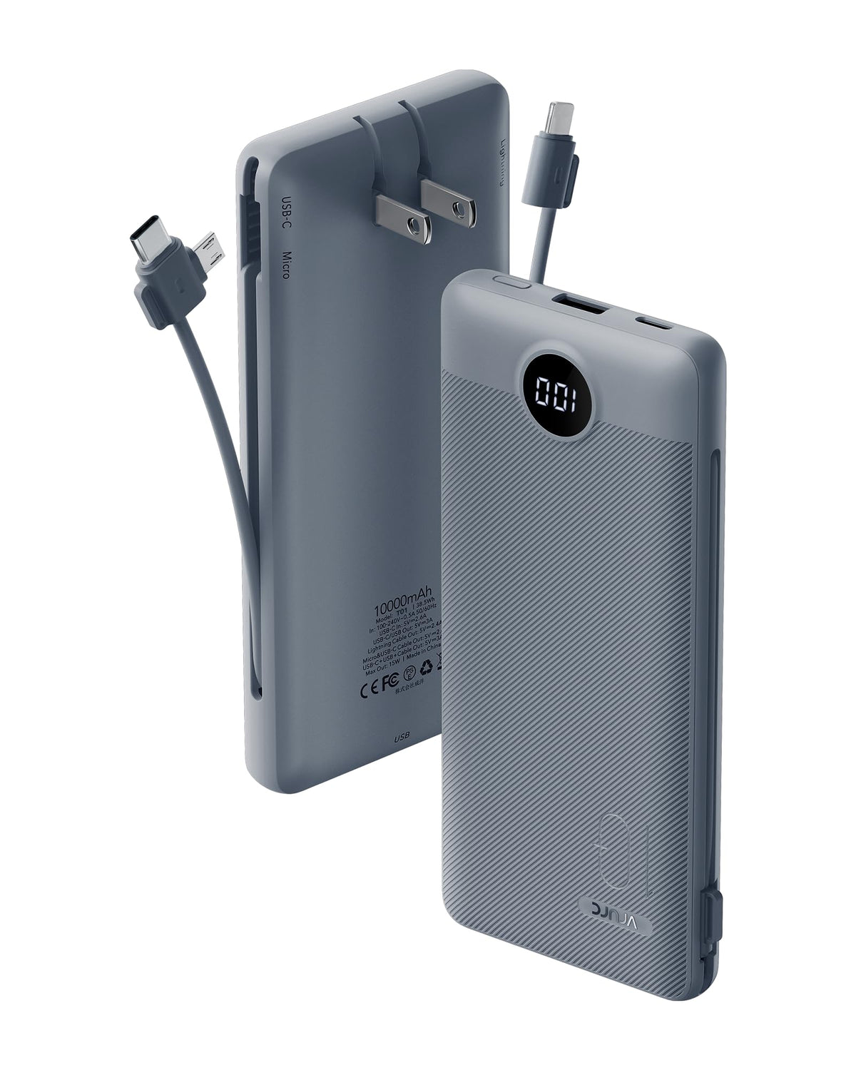 VRURC Portable Charger Built in Cables and AC Wall Plug USB - VRURC Official Imagery - 1
